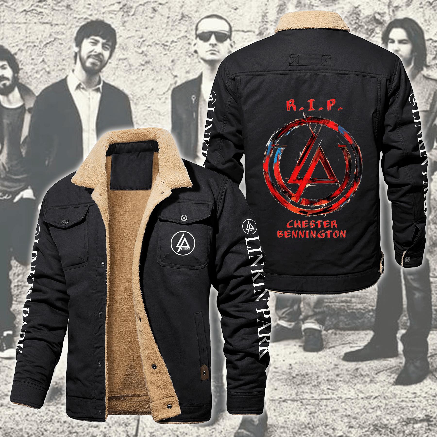 Linkin Park Music Style Fleece Thermal Cotton Jacket For Fans