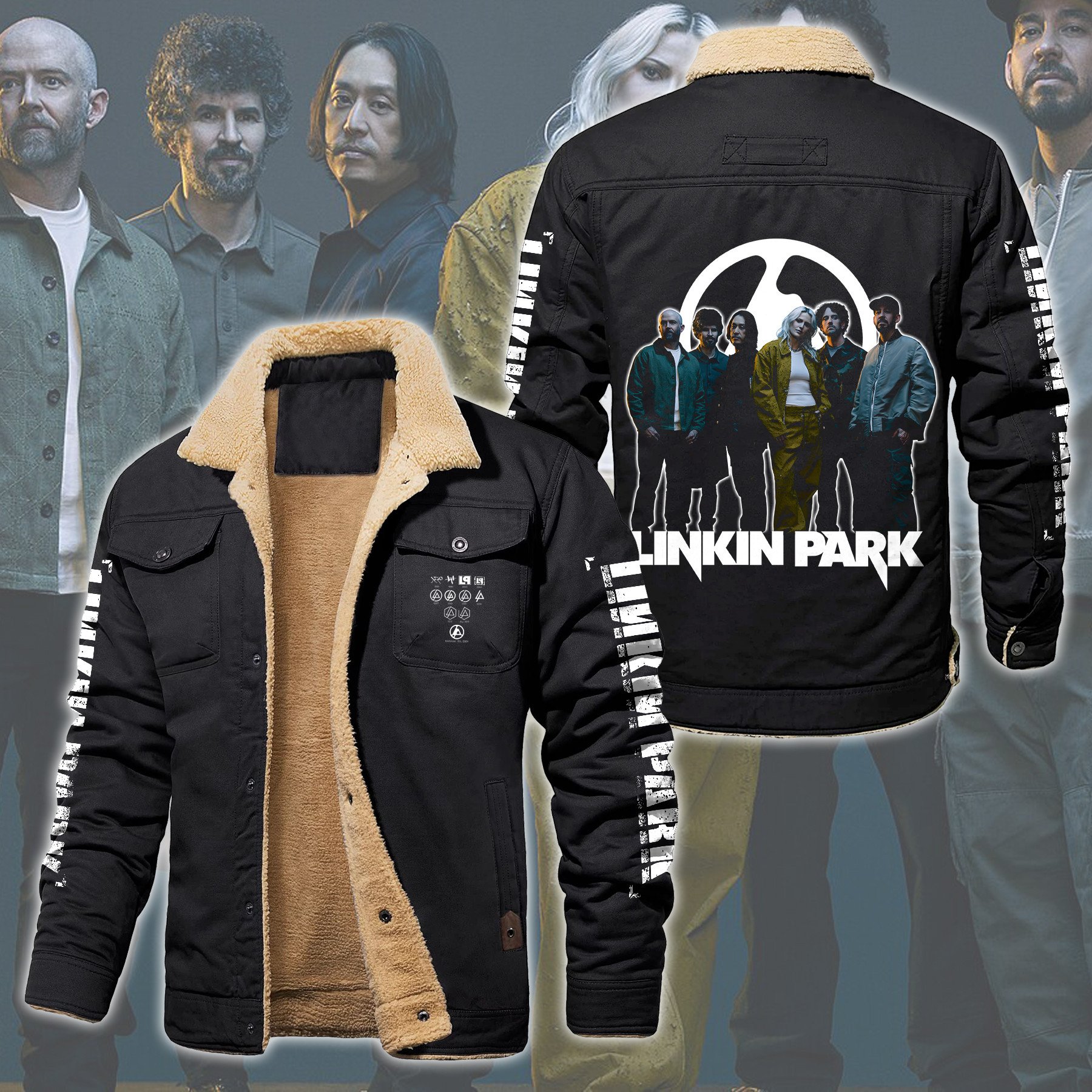 Linkin Park Music Style Fleece Thermal Cotton Jacket For Fans
