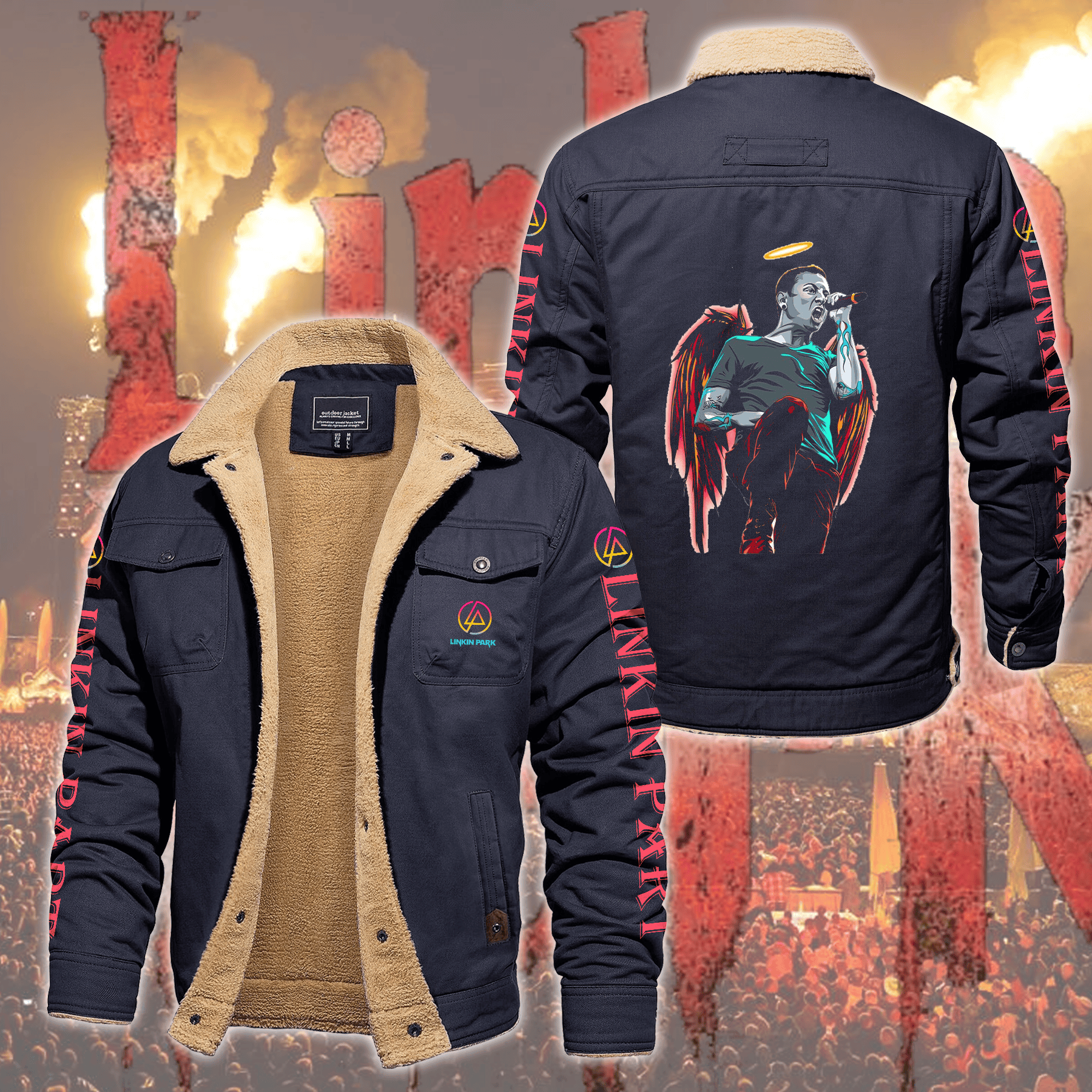 Linkin Park Music Style Fleece Thermal Cotton Jacket For Fans