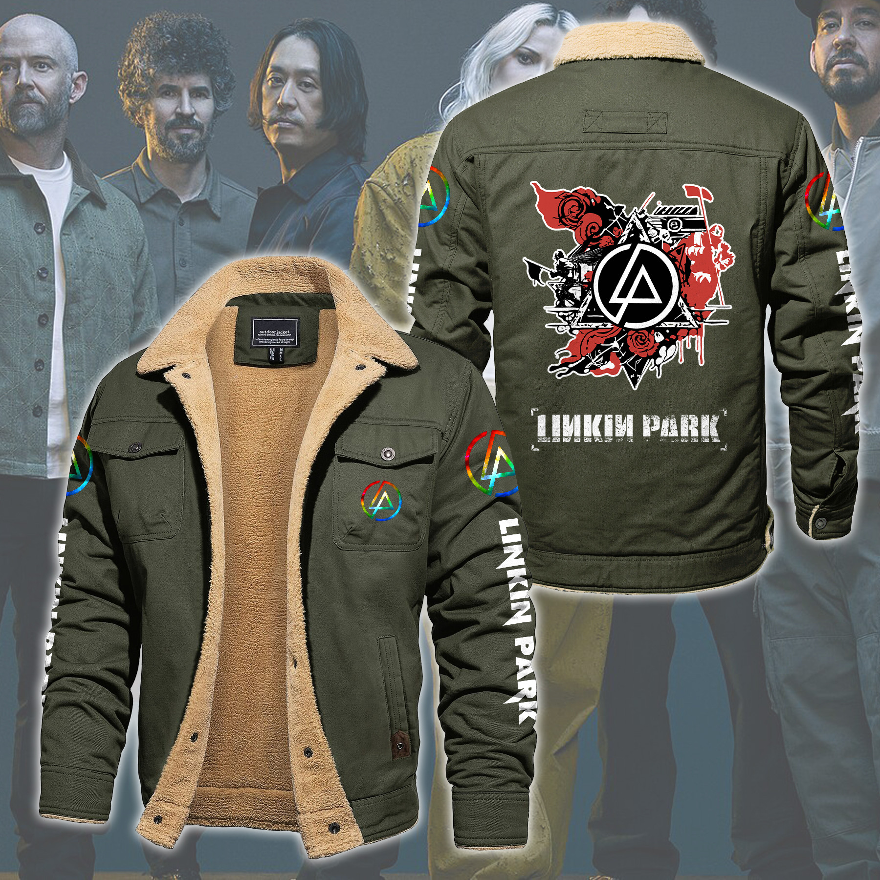 Linkin Park Music Style Fleece Thermal Cotton Jacket For Fans