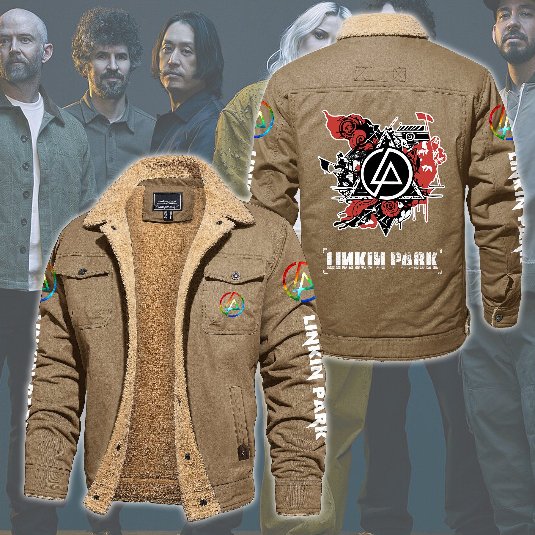 Linkin Park Music Style Fleece Thermal Cotton Jacket For Fans