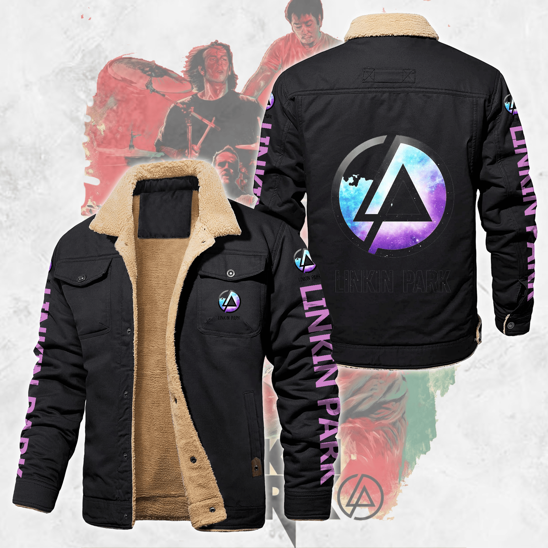 Linkin Park Music Style Fleece Thermal Cotton Jacket For Fans