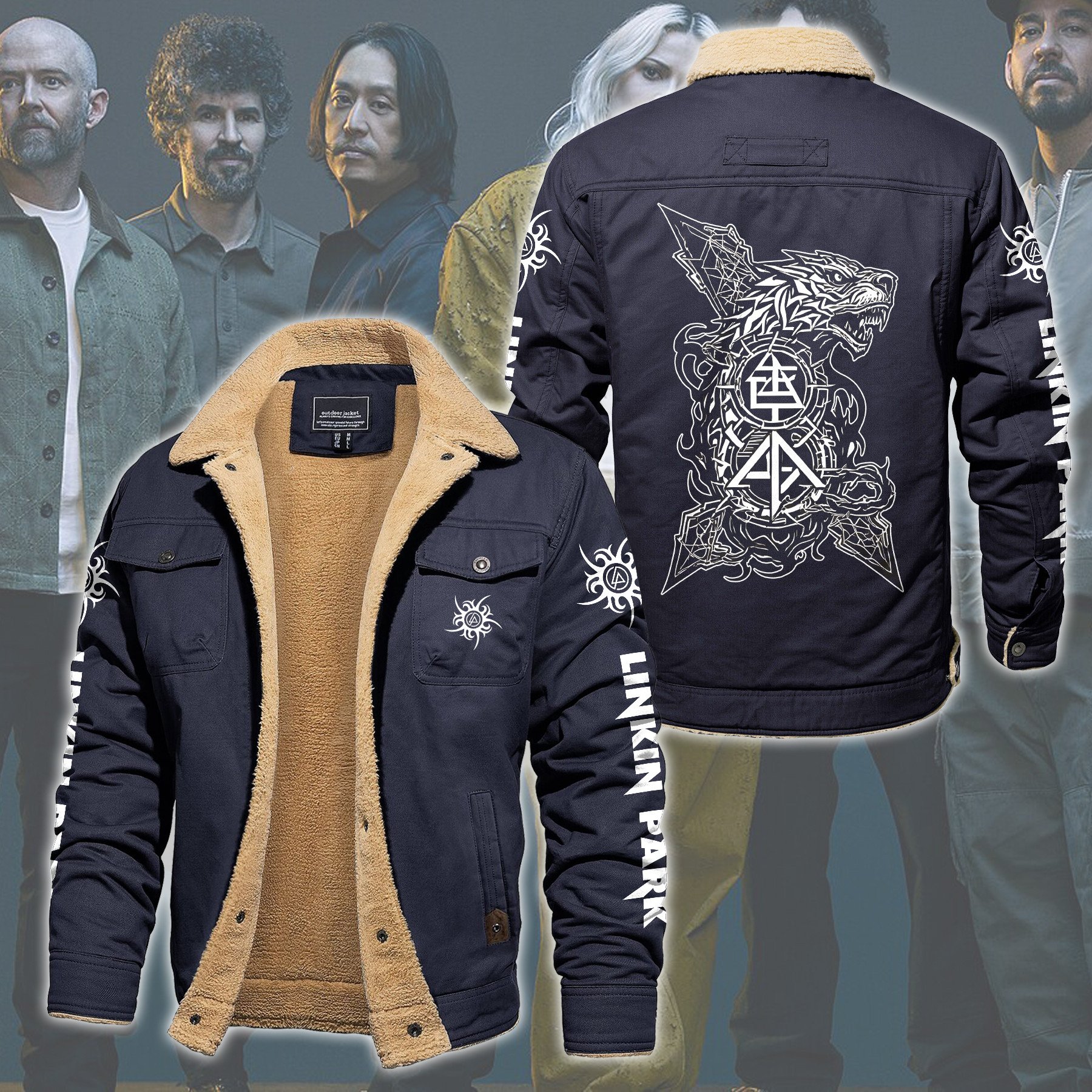 Linkin Park Music Style Fleece Thermal Cotton Jacket For Fans