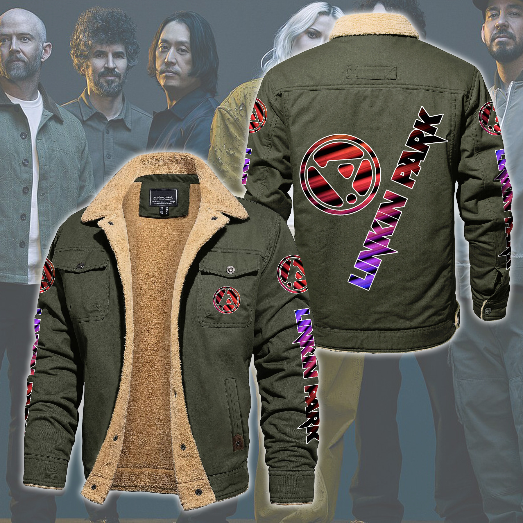 Linkin Park Music Style Fleece Thermal Cotton Jacket For Fans