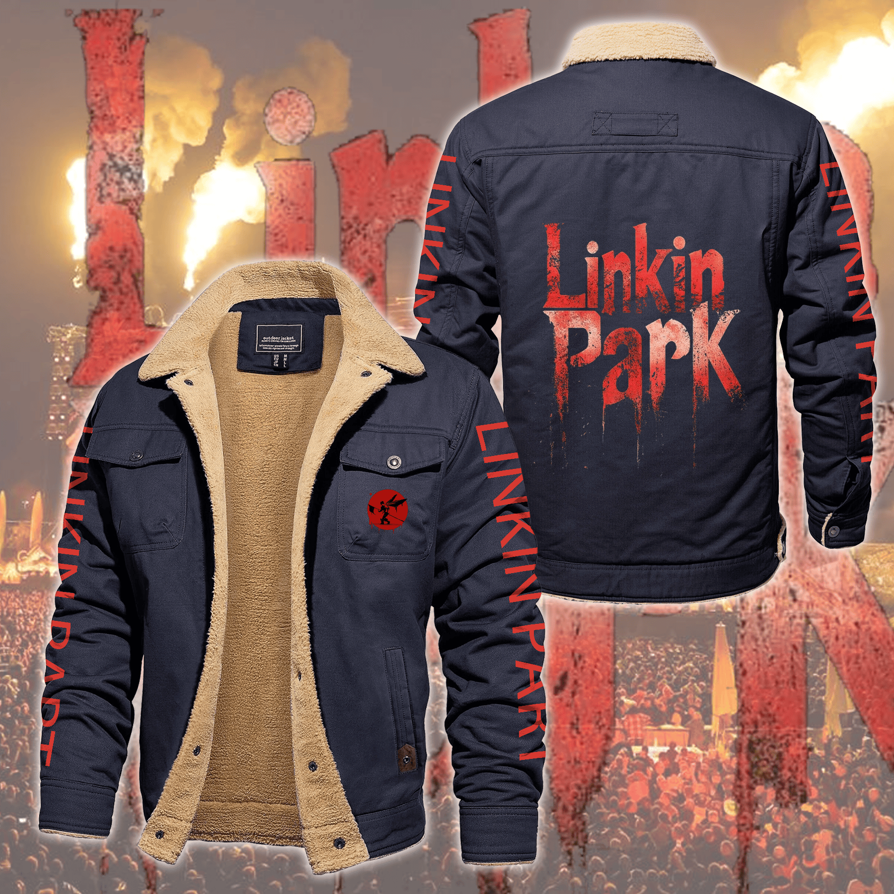 Linkin Park Music Style Fleece Thermal Cotton Jacket For Fans