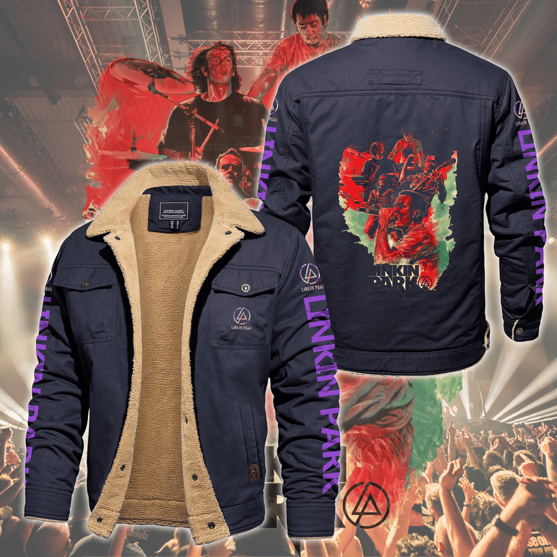 Linkin Park Music Style Fleece Thermal Cotton Jacket For Fans