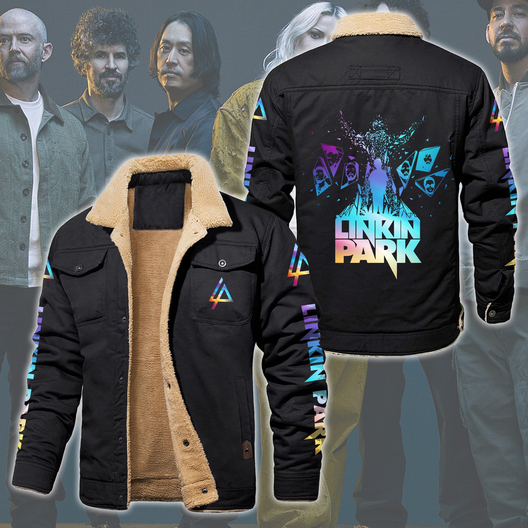 Linkin Park Music Style Fleece Thermal Cotton Jacket For Fans