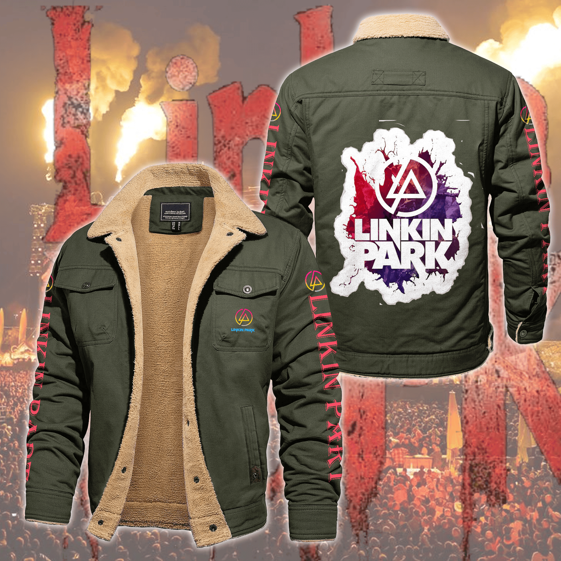 Linkin Park Music Style Fleece Thermal Cotton Jacket For Fans
