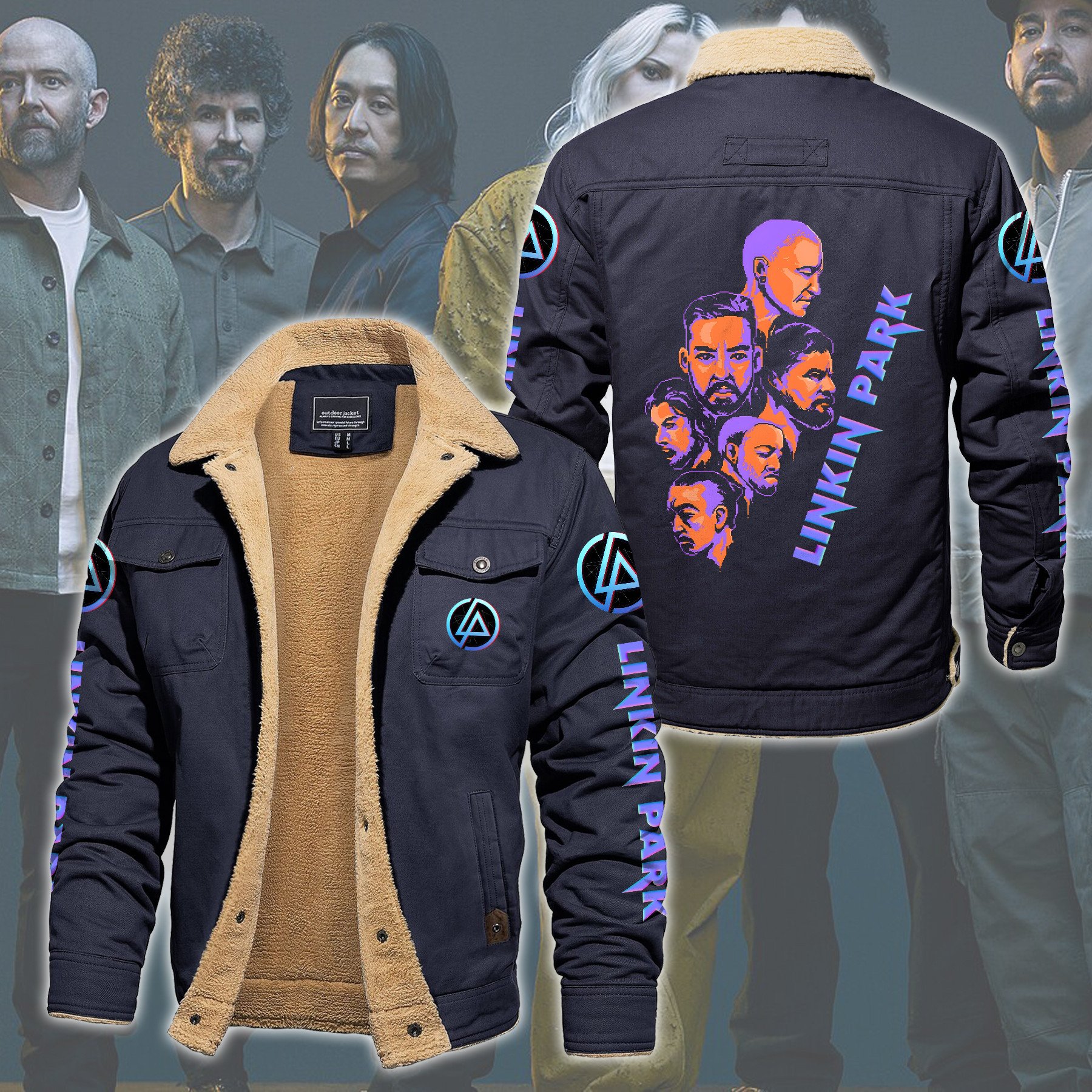 Linkin Park Music Style Fleece Thermal Cotton Jacket For Fans