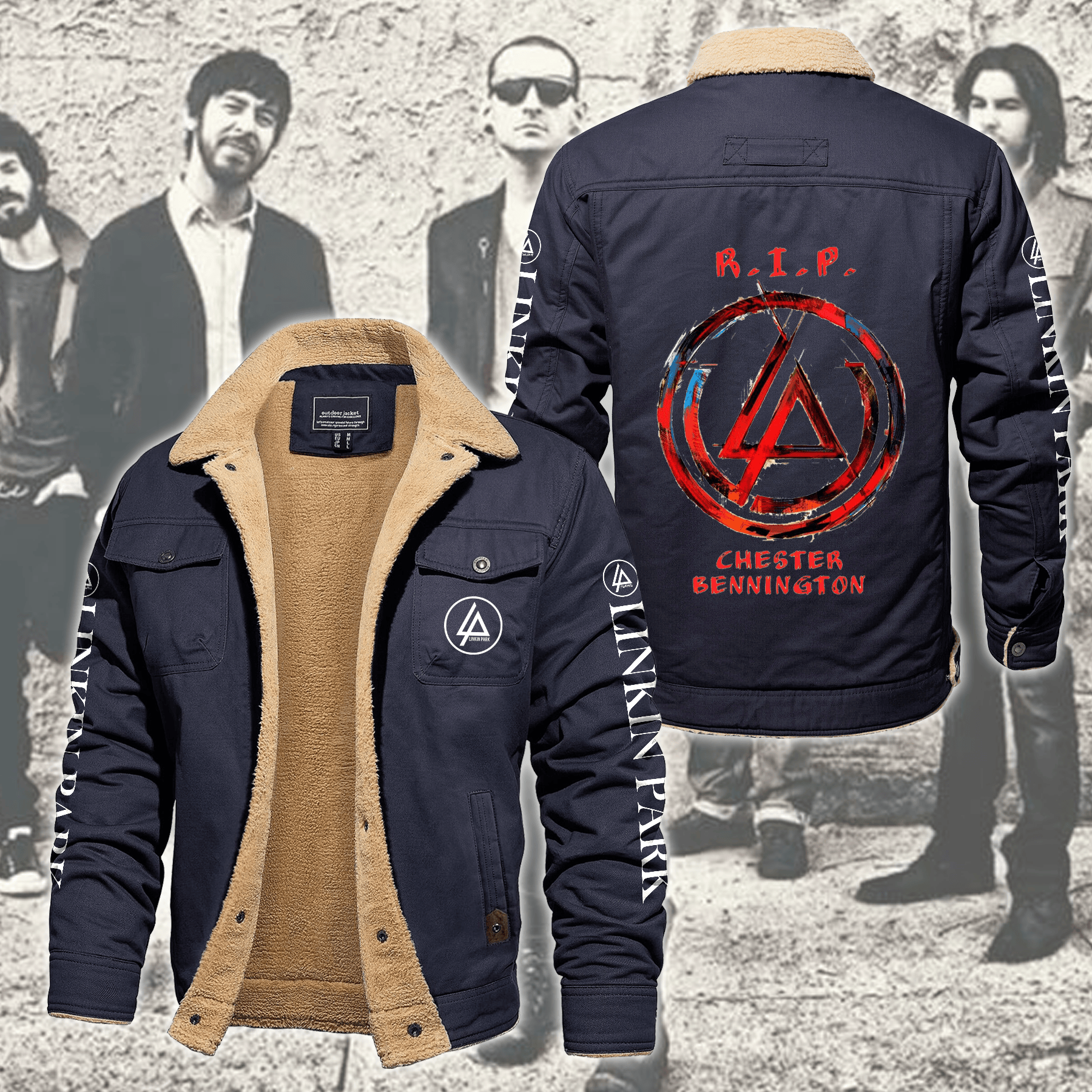 Linkin Park Music Style Fleece Thermal Cotton Jacket For Fans