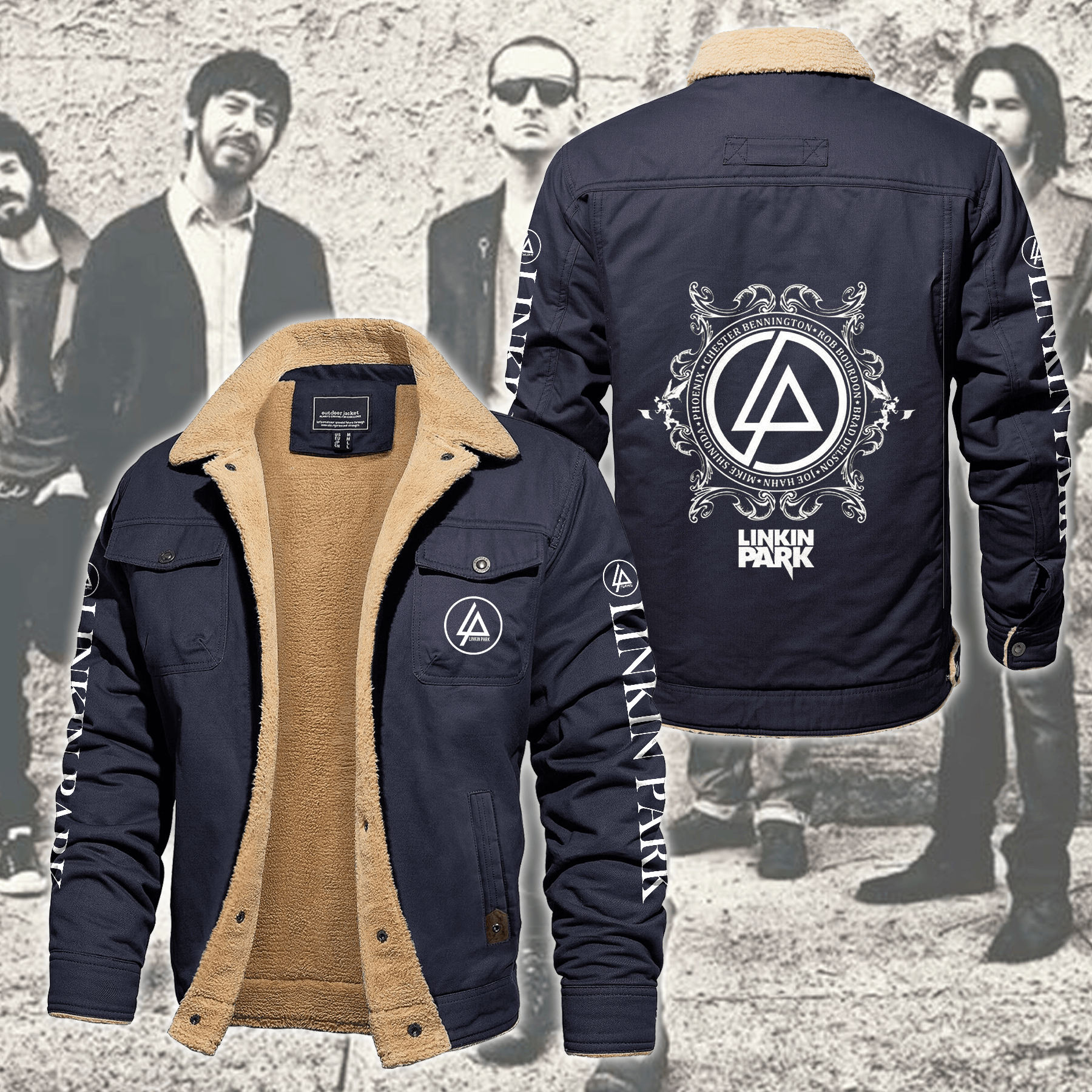 Linkin Park Music Style Fleece Thermal Cotton Jacket For Fans