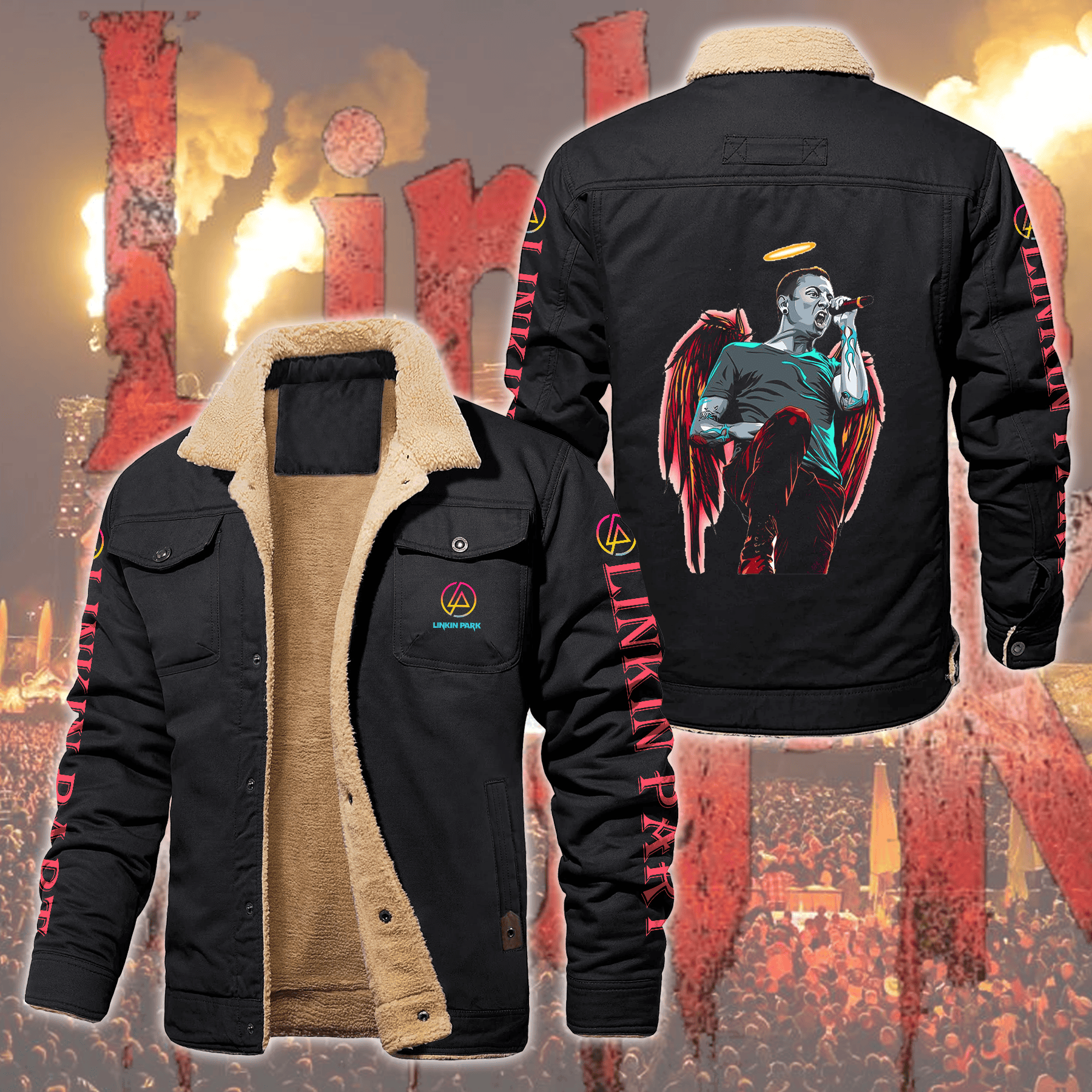 Linkin Park Music Style Fleece Thermal Cotton Jacket For Fans