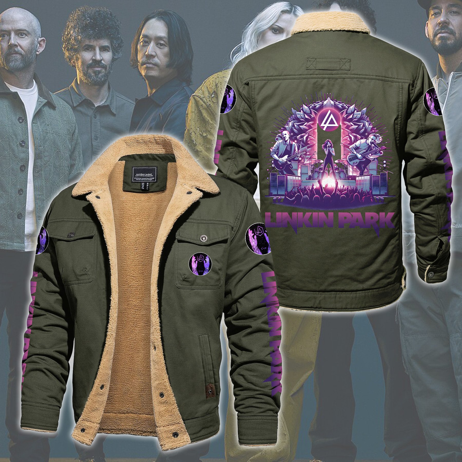 Linkin Park Music Style Fleece Thermal Cotton Jacket For Fans