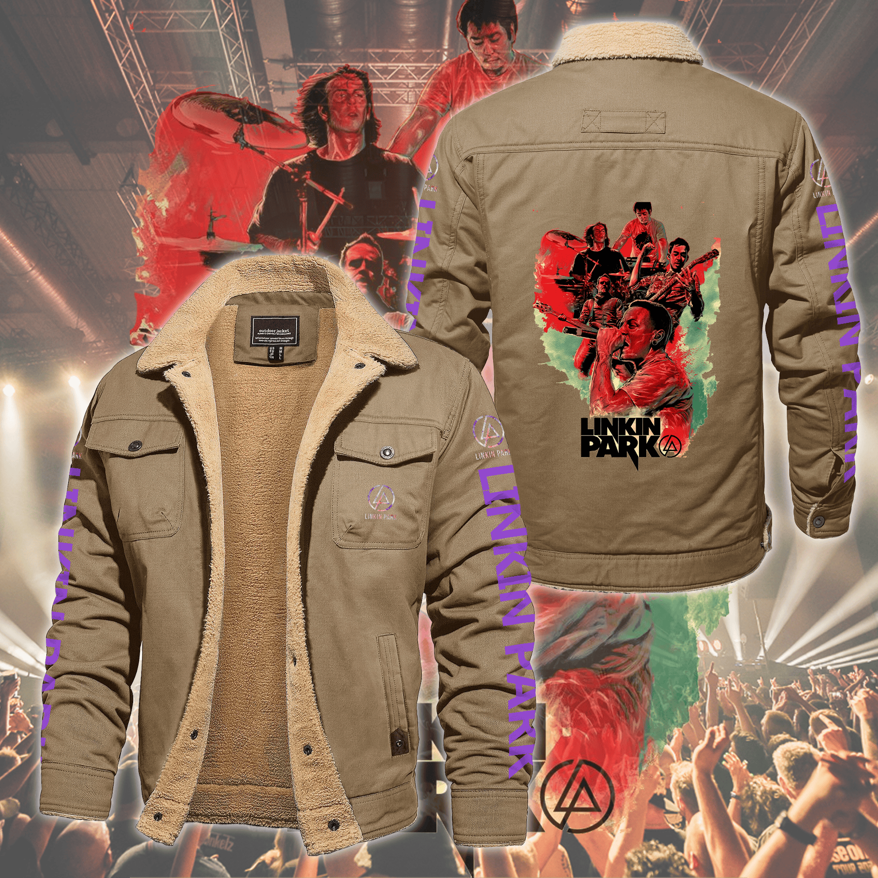Linkin Park Music Style Fleece Thermal Cotton Jacket For Fans