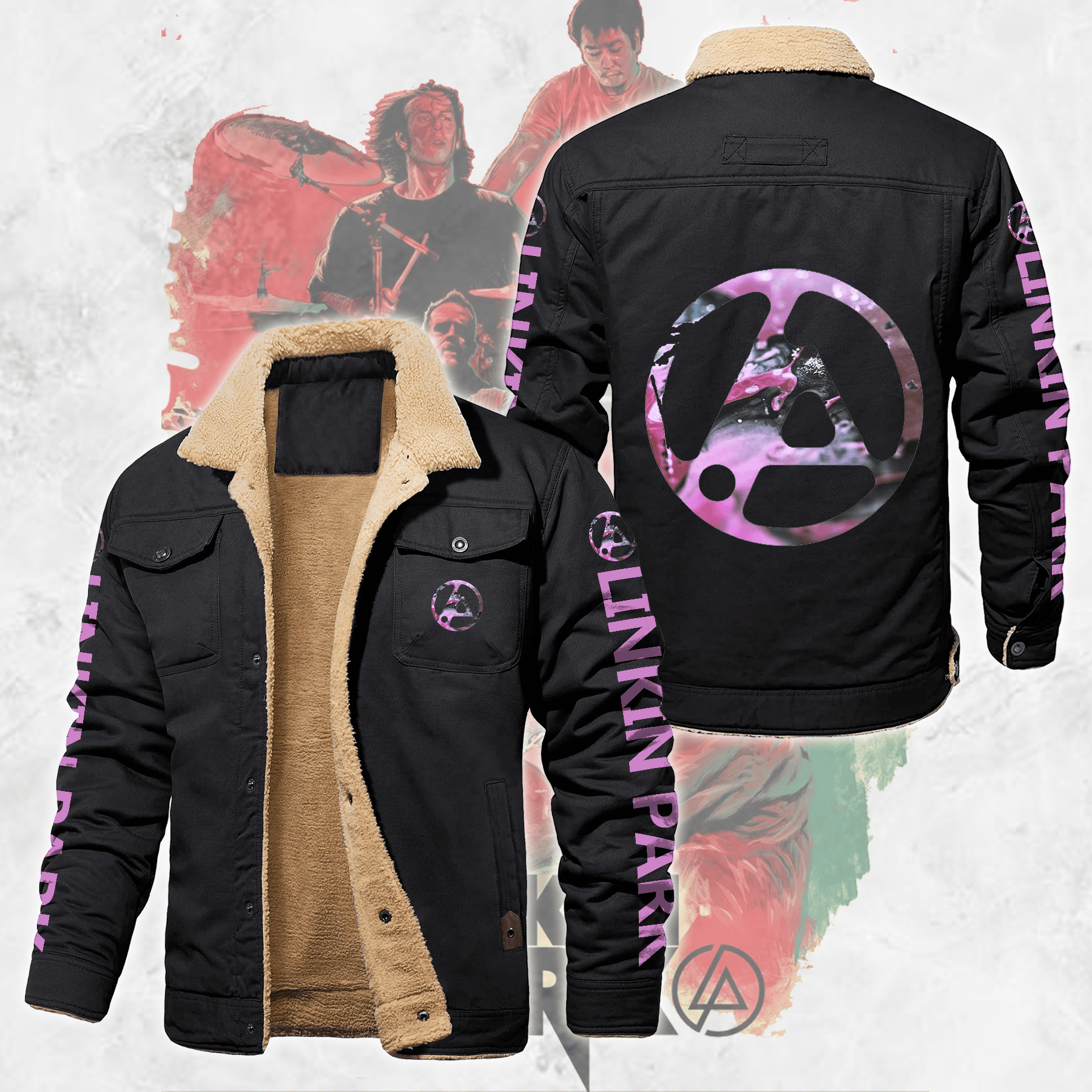 Linkin Park Music Style Fleece Thermal Cotton Jacket For Fans