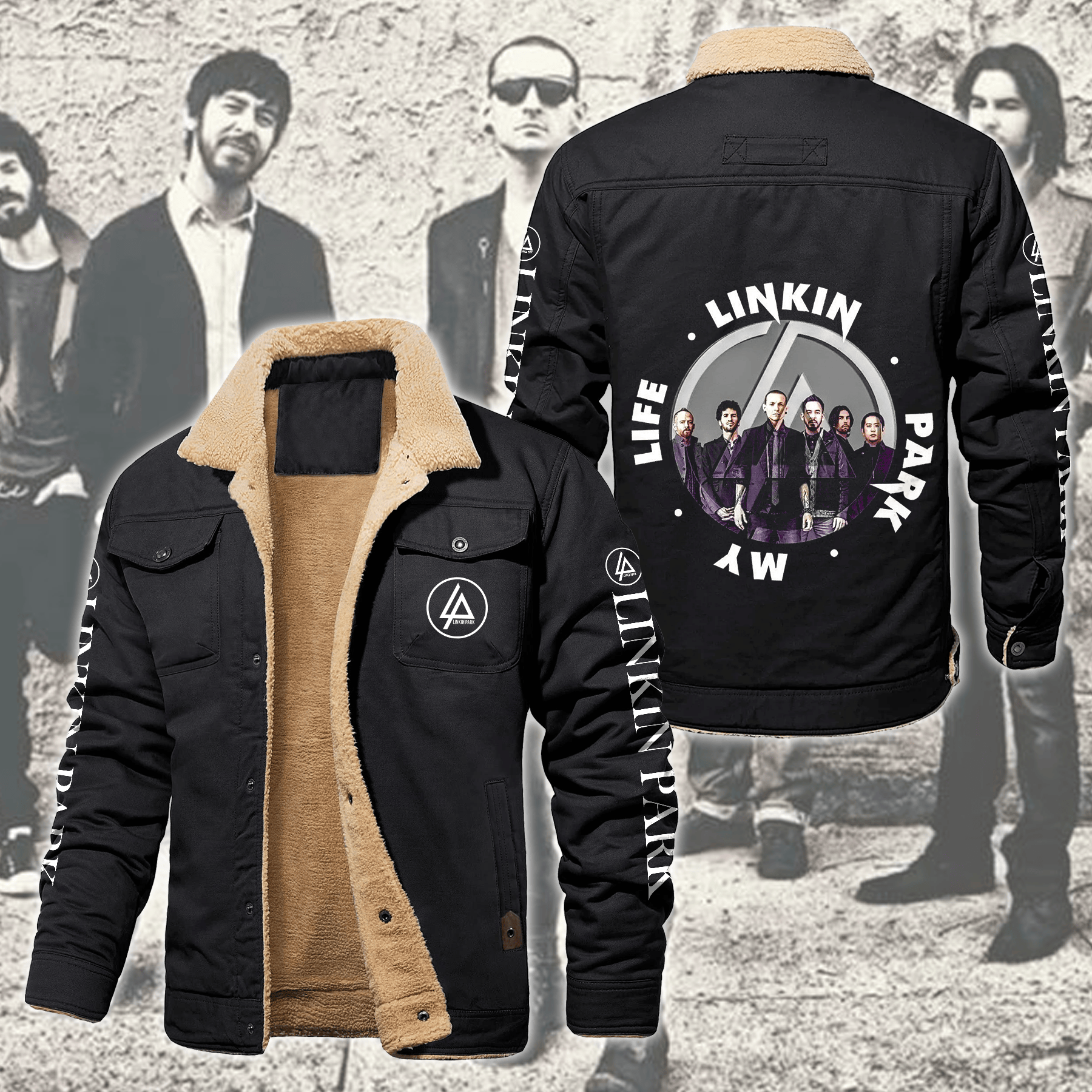 Linkin Park Music Style Fleece Thermal Cotton Jacket For Fans