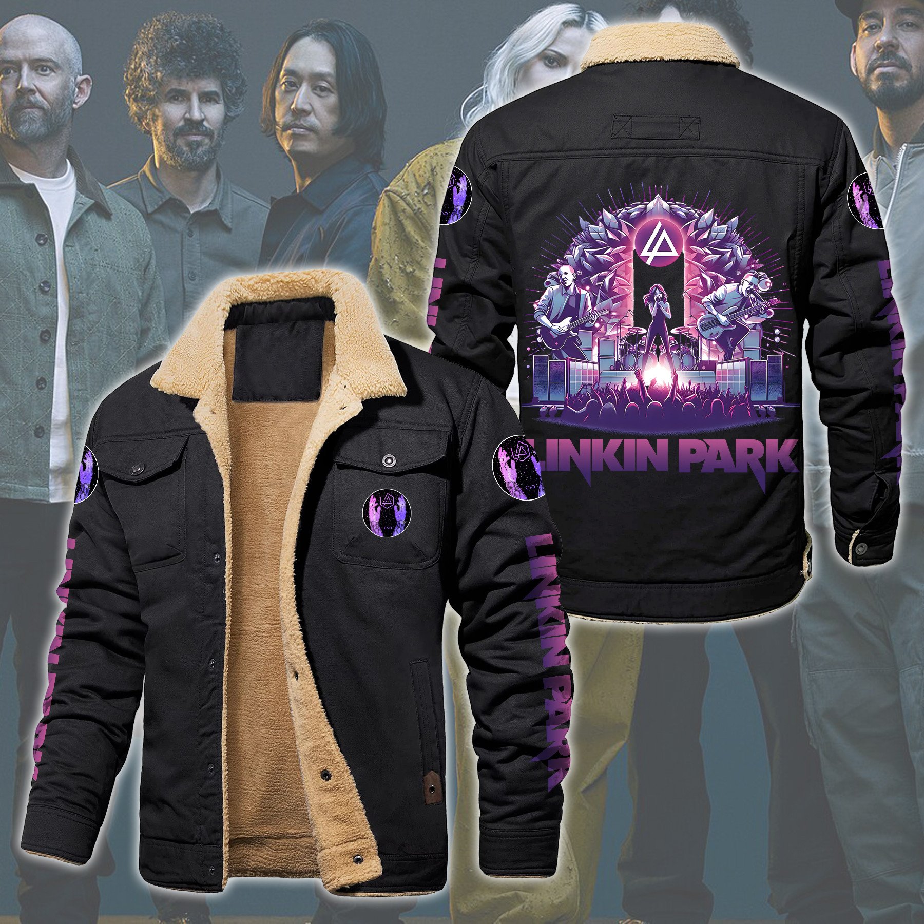 Linkin Park Music Style Fleece Thermal Cotton Jacket For Fans