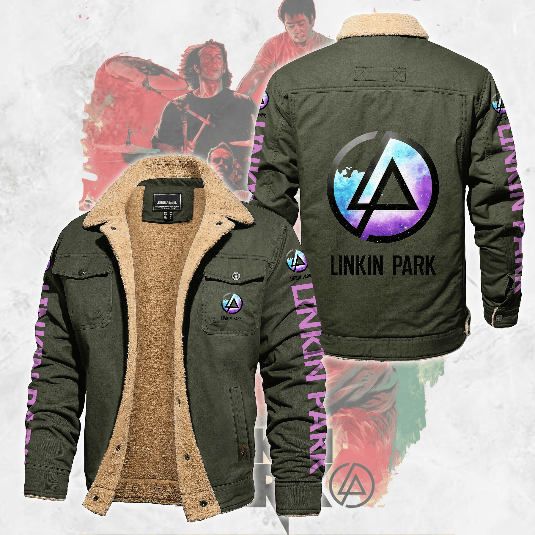 Linkin Park Music Style Fleece Thermal Cotton Jacket For Fans