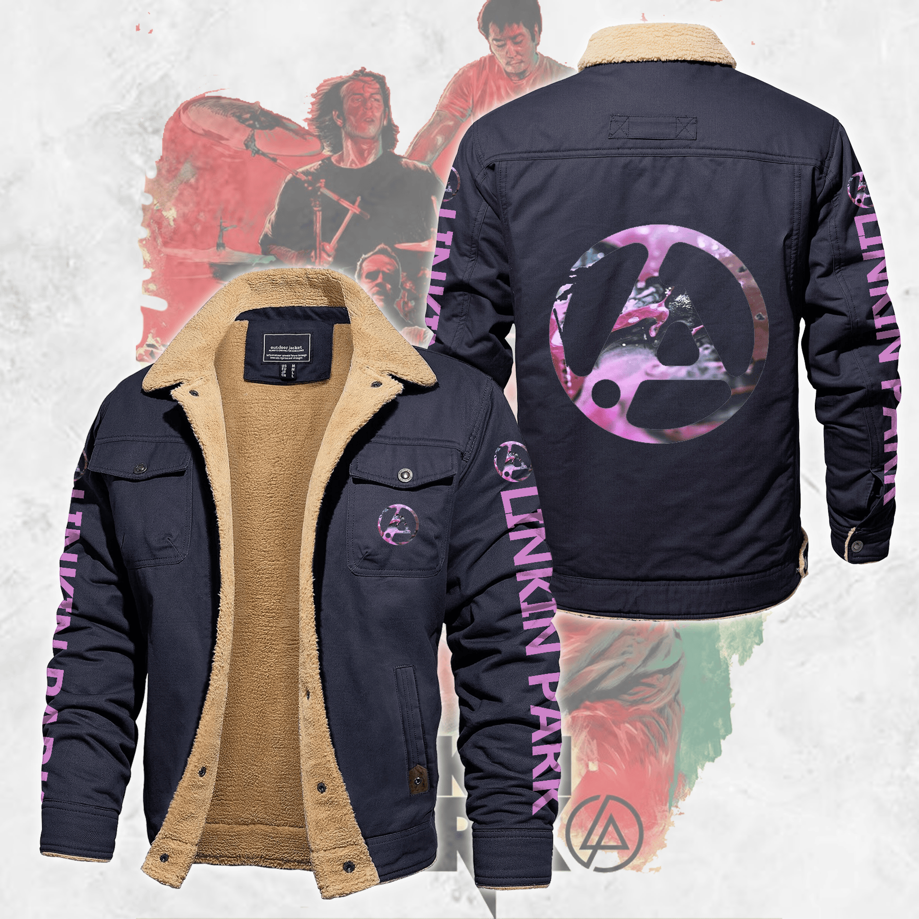 Linkin Park Music Style Fleece Thermal Cotton Jacket For Fans