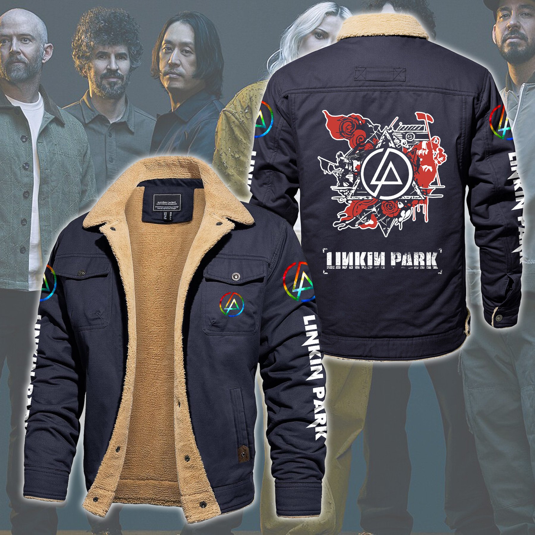 Linkin Park Music Style Fleece Thermal Cotton Jacket For Fans