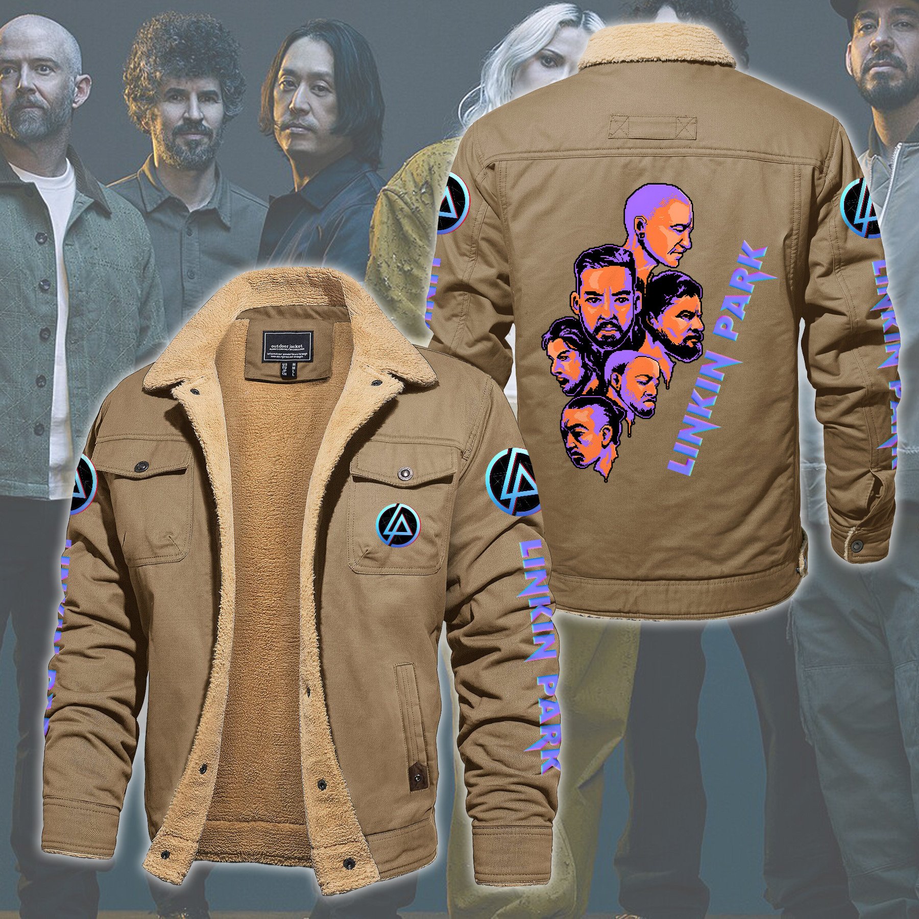 Linkin Park Music Style Fleece Thermal Cotton Jacket For Fans