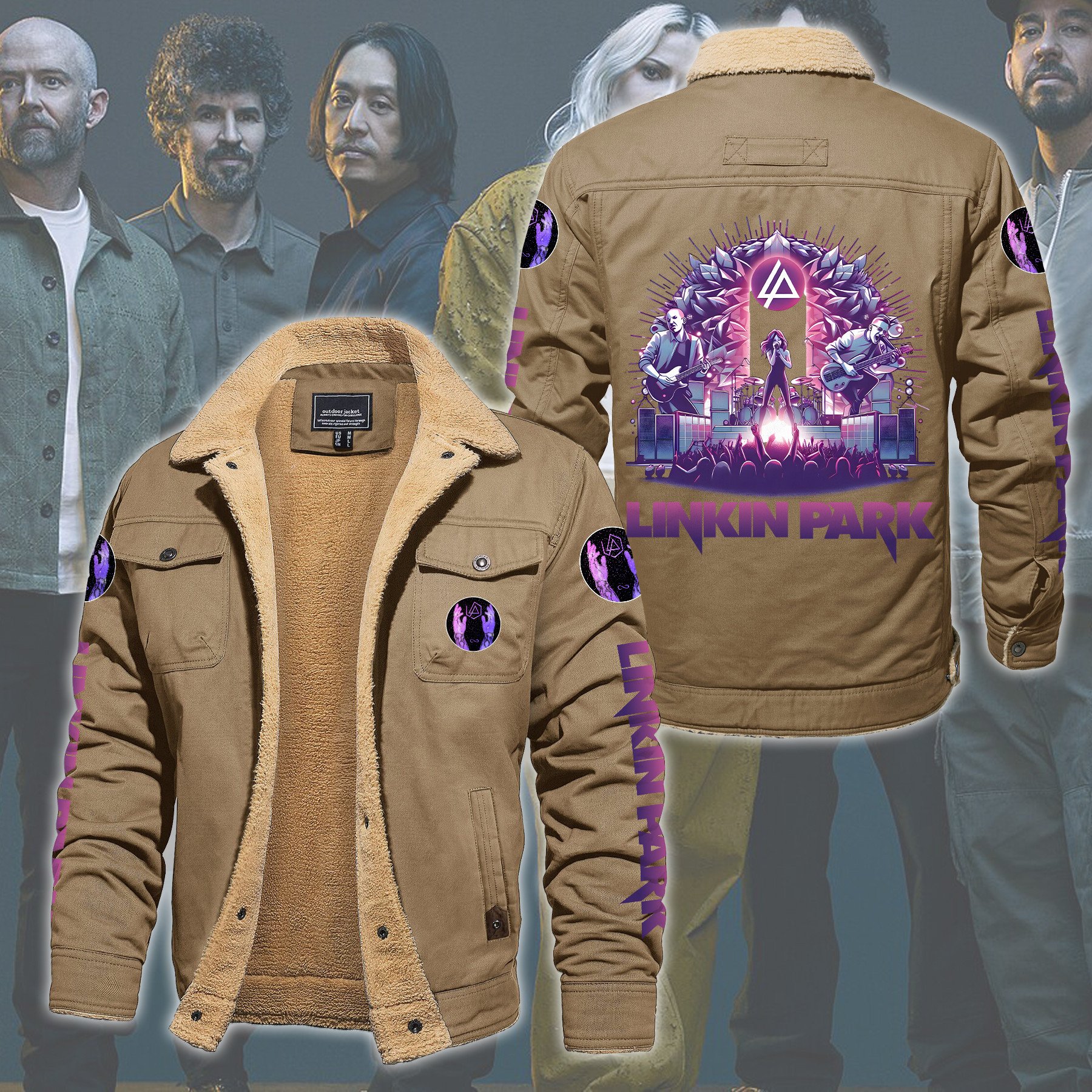 Linkin Park Music Style Fleece Thermal Cotton Jacket For Fans