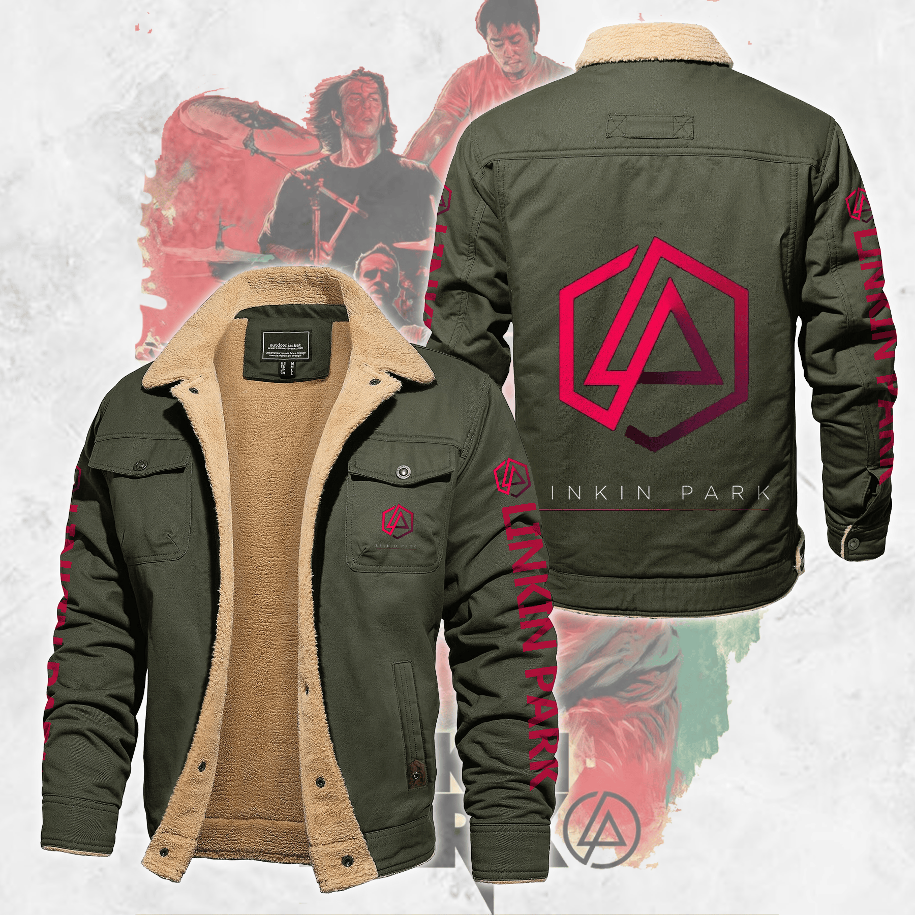 Linkin Park Music Style Fleece Thermal Cotton Jacket For Fans
