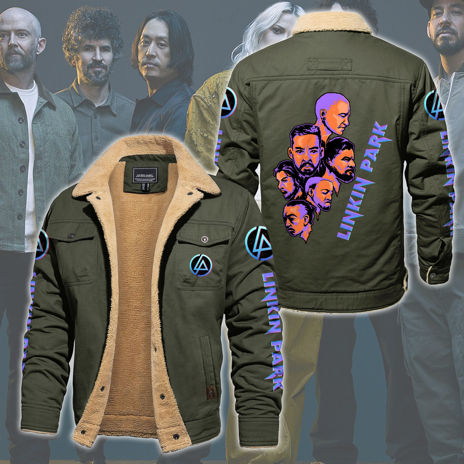 Linkin Park Music Style Fleece Thermal Cotton Jacket For Fans