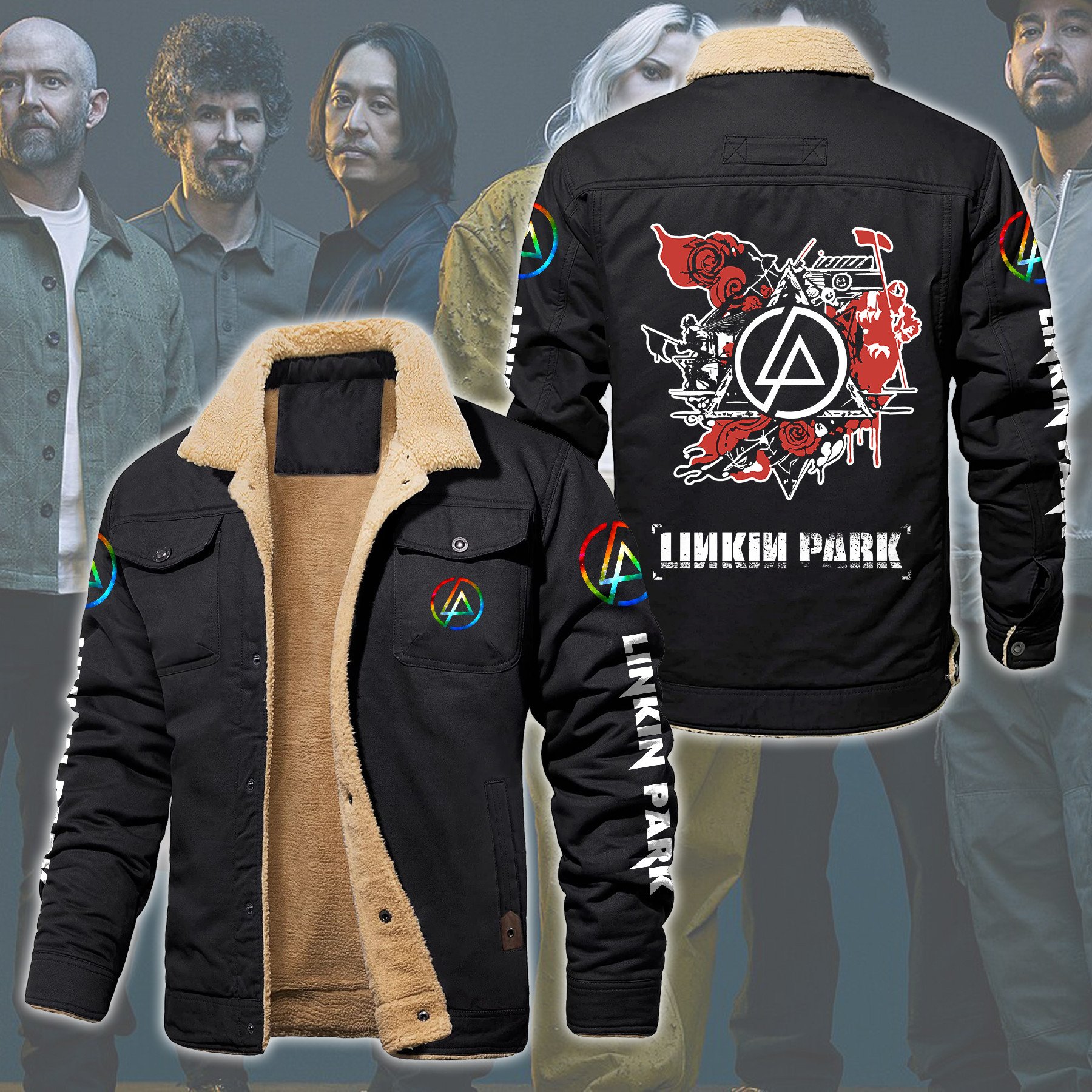 Linkin Park Music Style Fleece Thermal Cotton Jacket For Fans