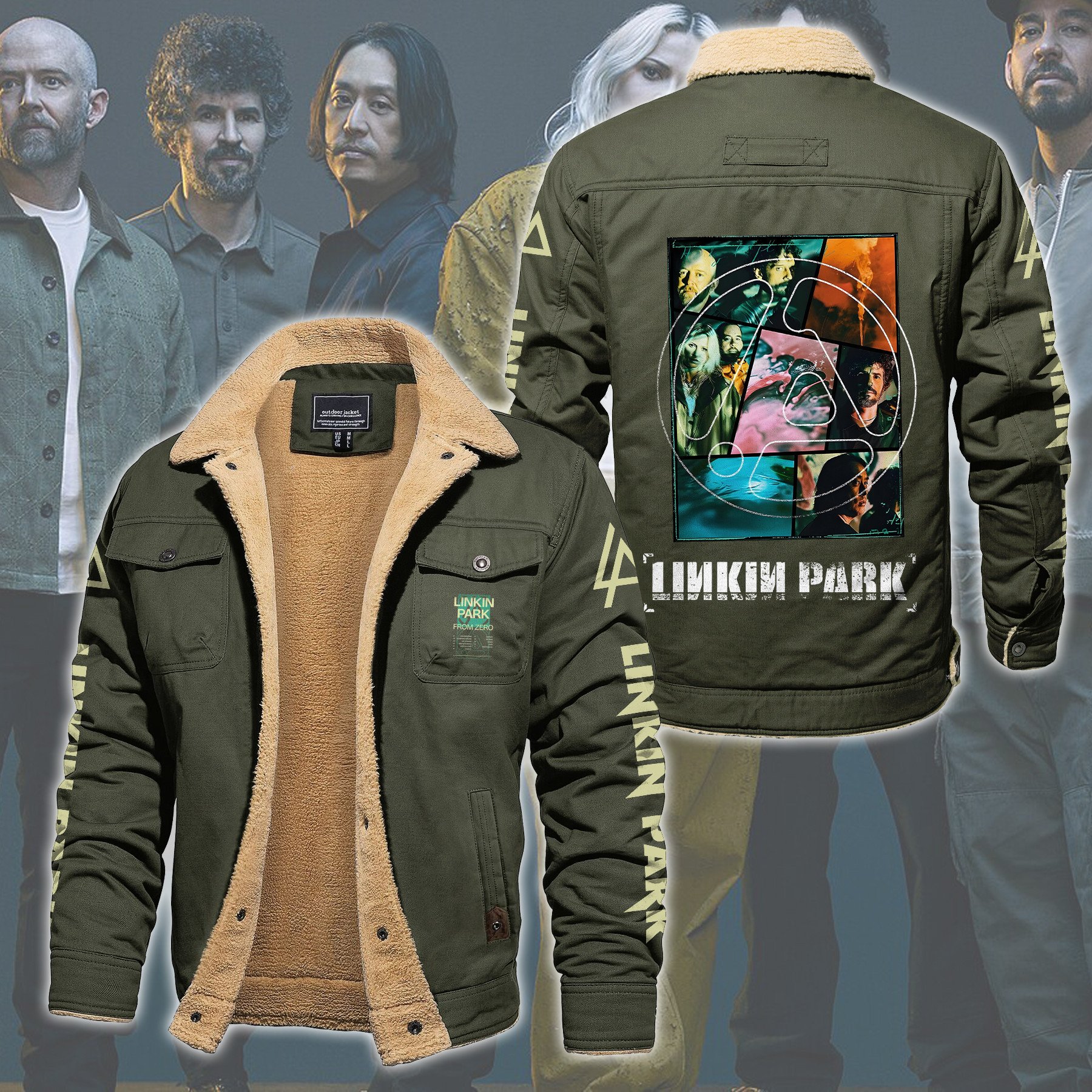 Linkin Park Music Style Fleece Thermal Cotton Jacket For Fans