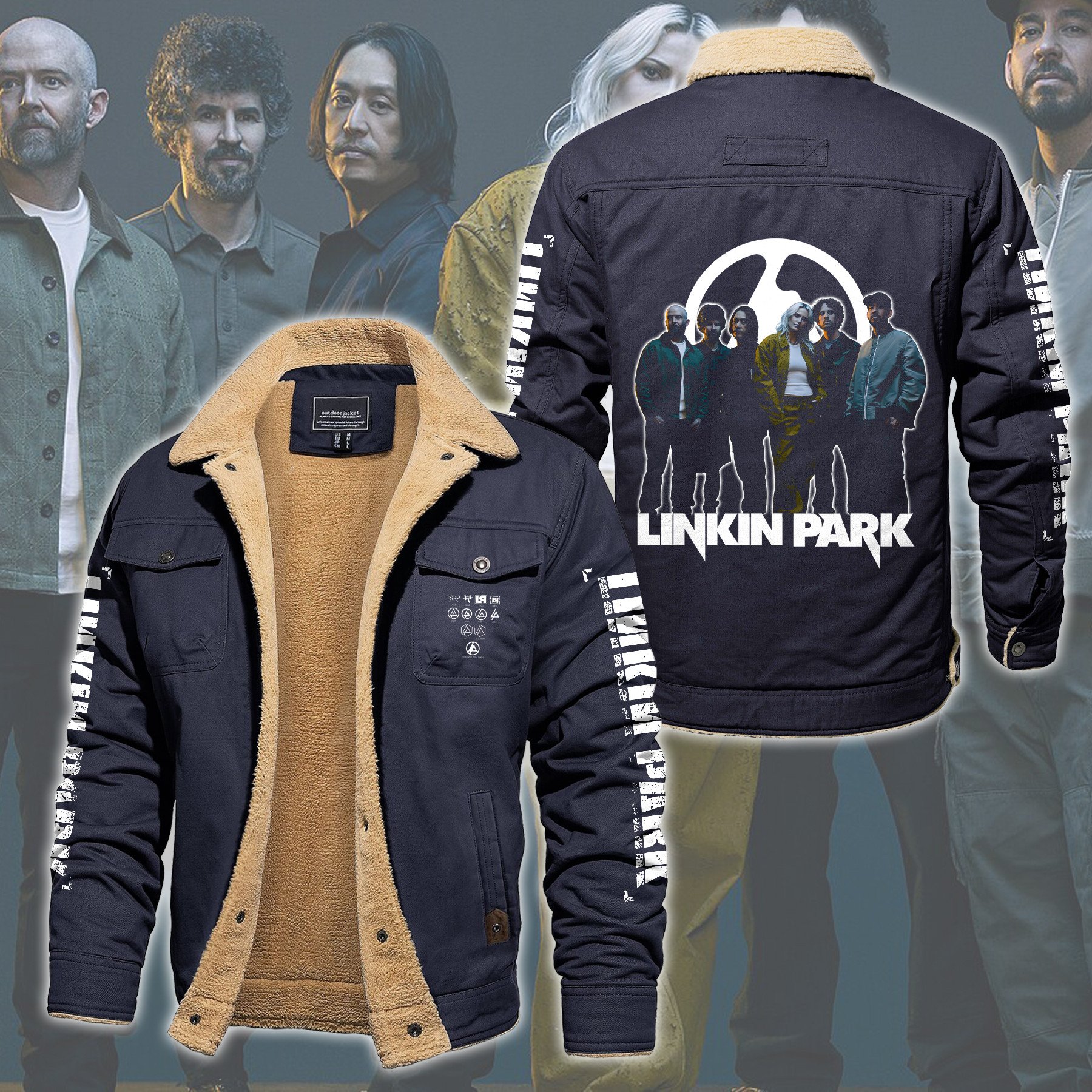 Linkin Park Music Style Fleece Thermal Cotton Jacket For Fans