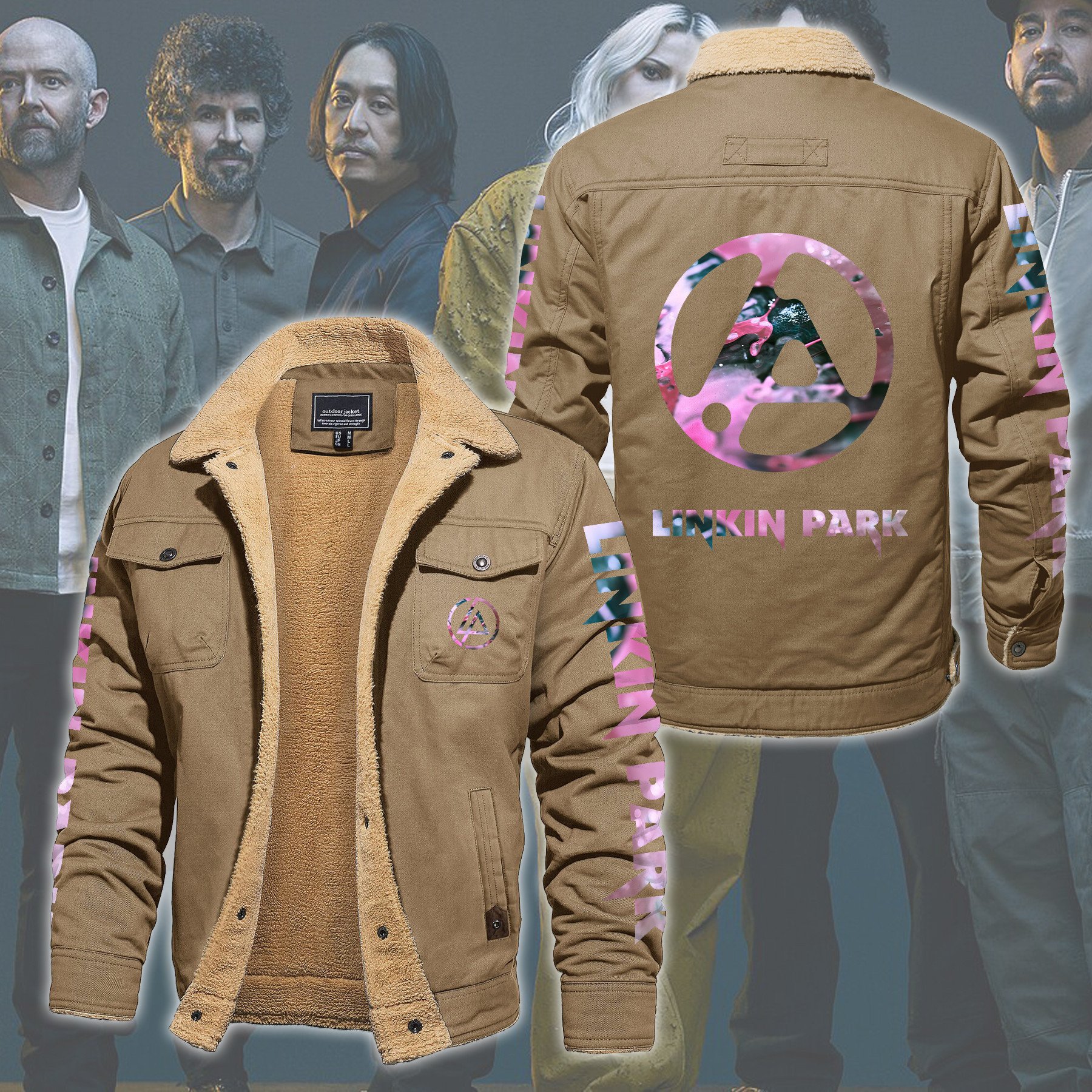 Linkin Park Music Style Fleece Thermal Cotton Jacket For Fans
