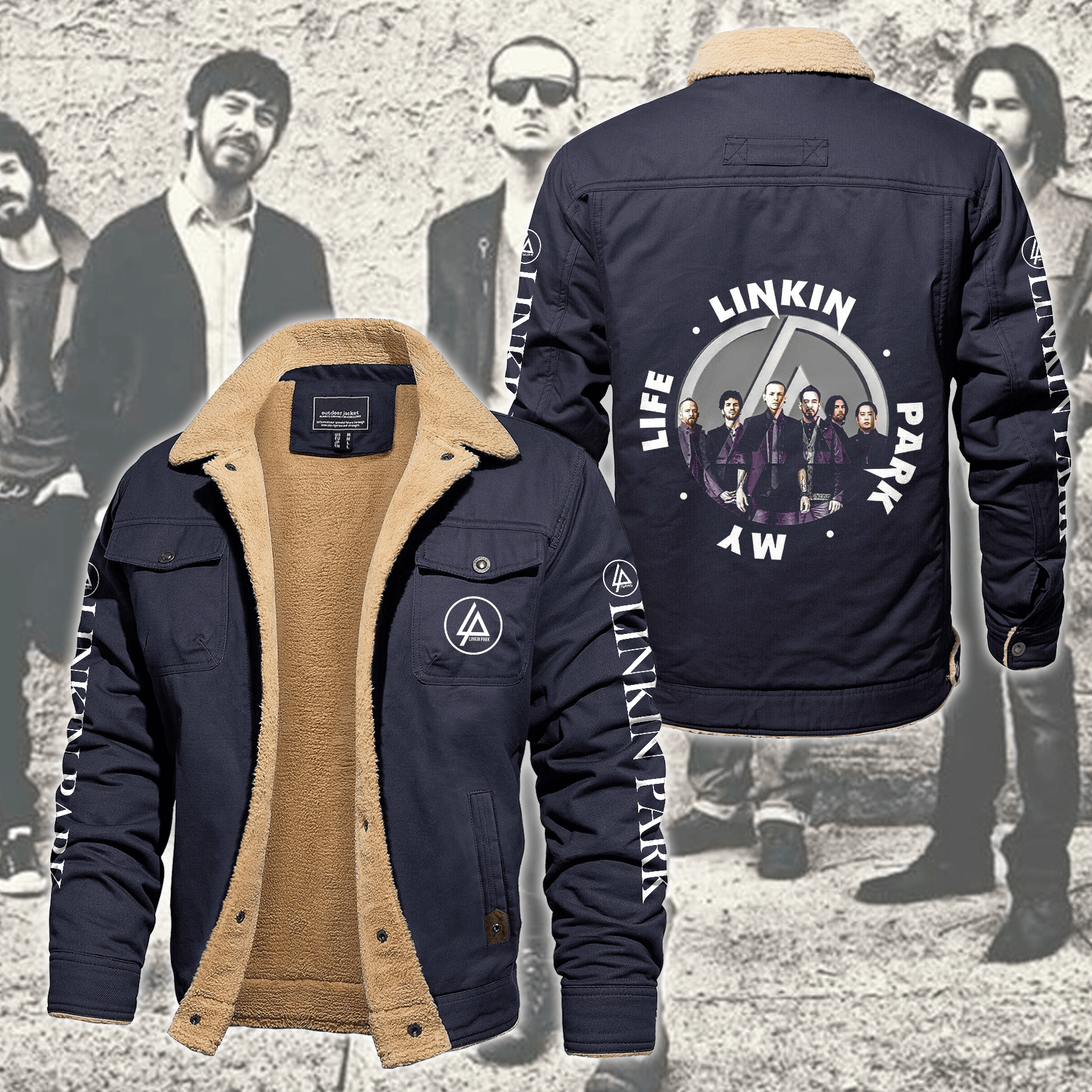 Linkin Park Music Style Fleece Thermal Cotton Jacket For Fans