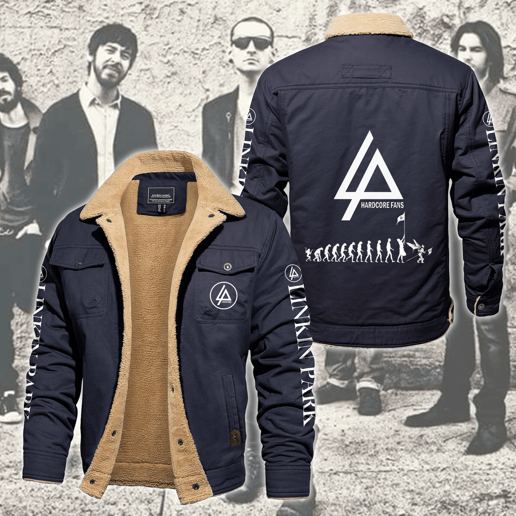 Linkin Park Music Style Fleece Thermal Cotton Jacket For Fans