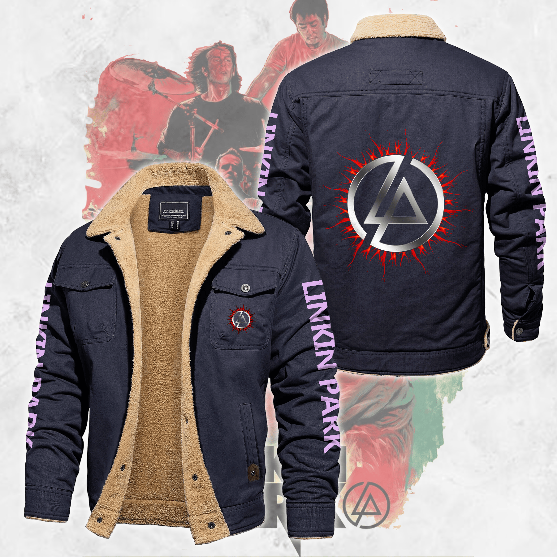 Linkin Park Music Style Fleece Thermal Cotton Jacket For Fans