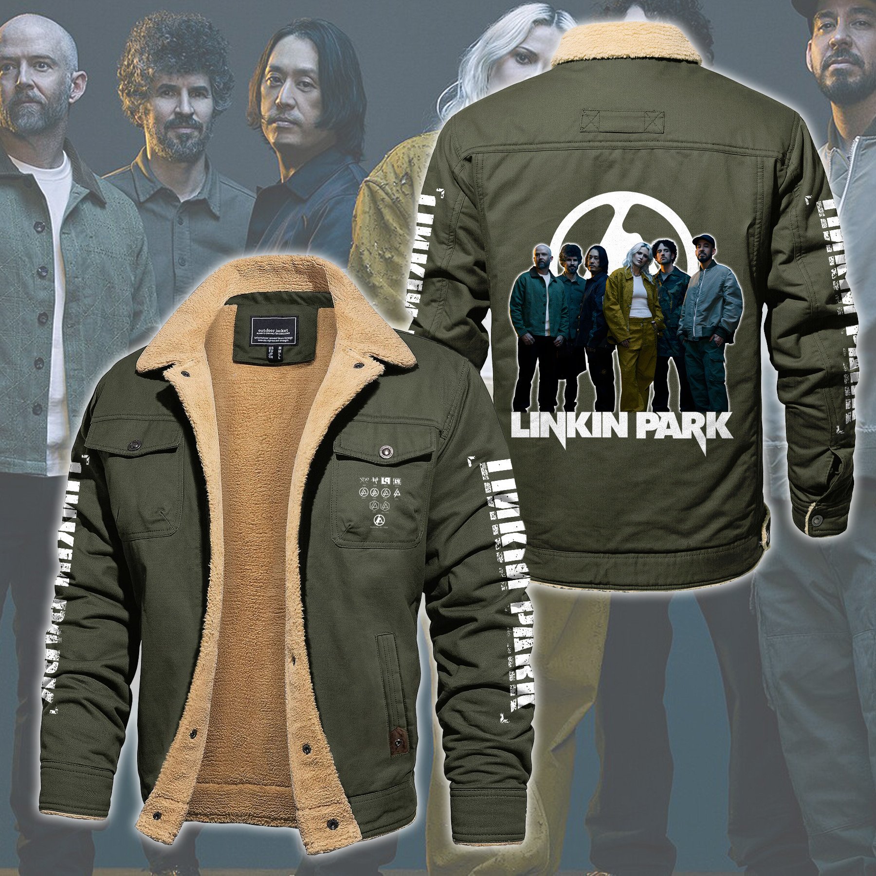 Linkin Park Music Style Fleece Thermal Cotton Jacket For Fans