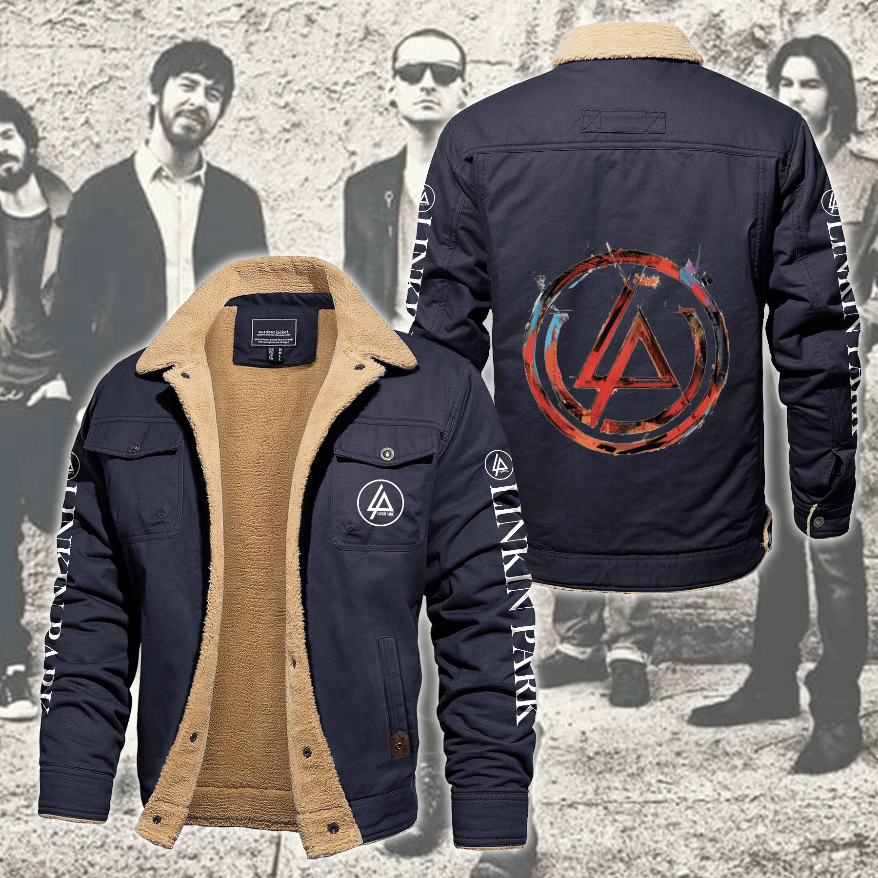 Linkin Park Music Style Fleece Thermal Cotton Jacket For Fans
