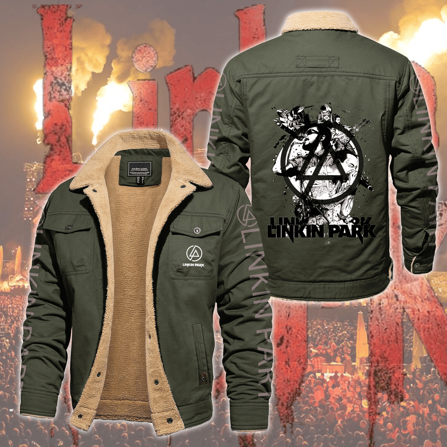 Linkin Park Music Style Fleece Thermal Cotton Jacket For Fans
