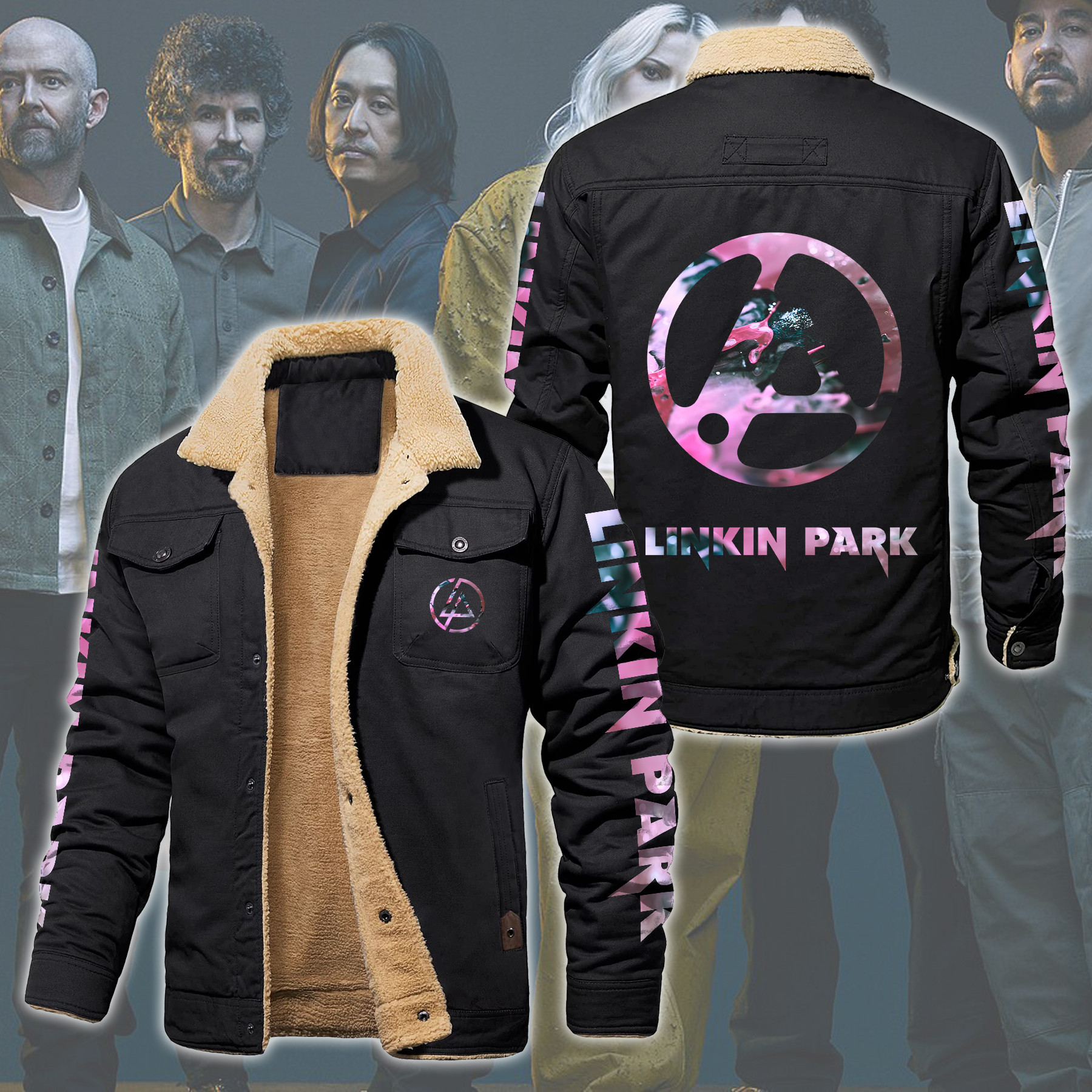 Linkin Park Music Style Fleece Thermal Cotton Jacket For Fans