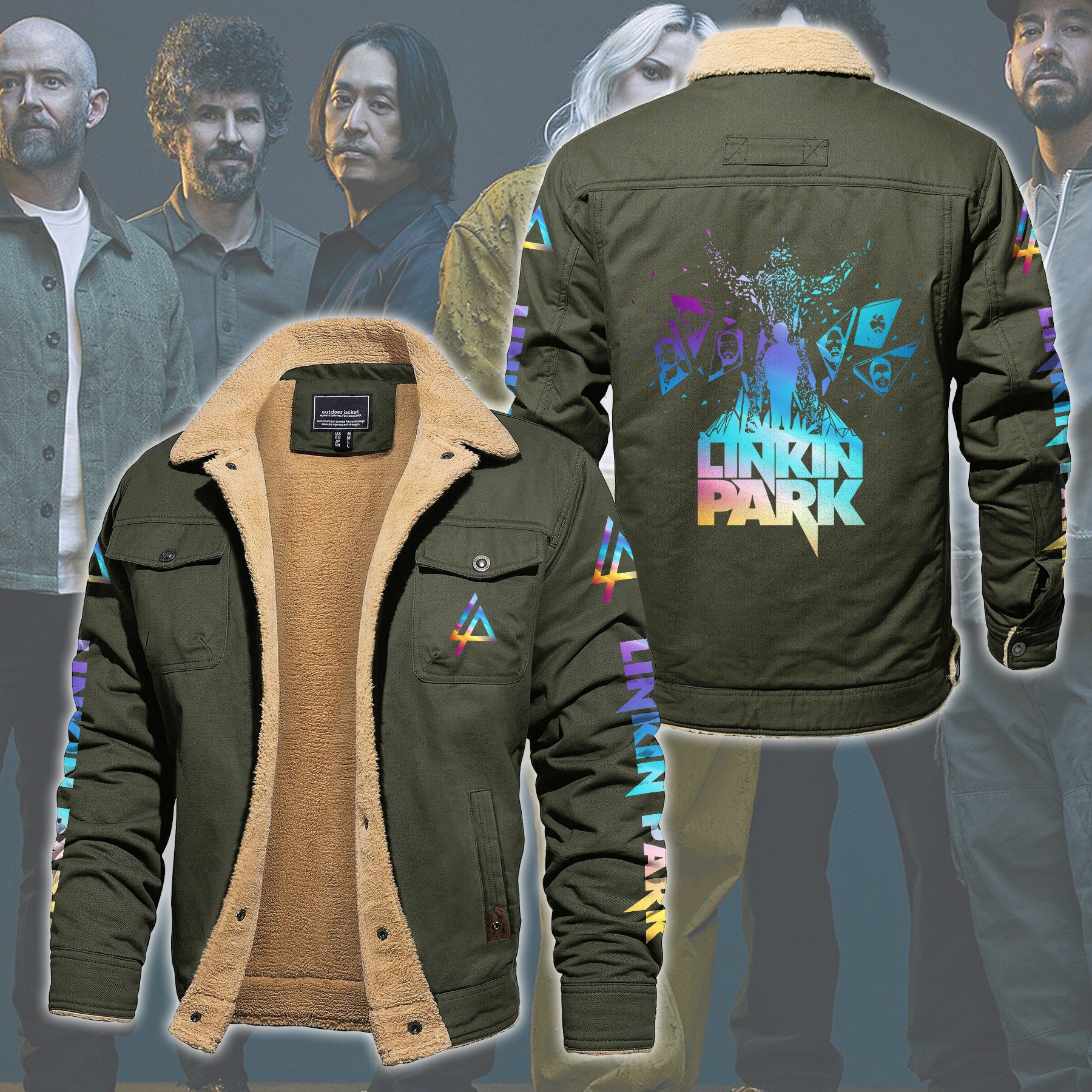 Linkin Park Music Style Fleece Thermal Cotton Jacket For Fans