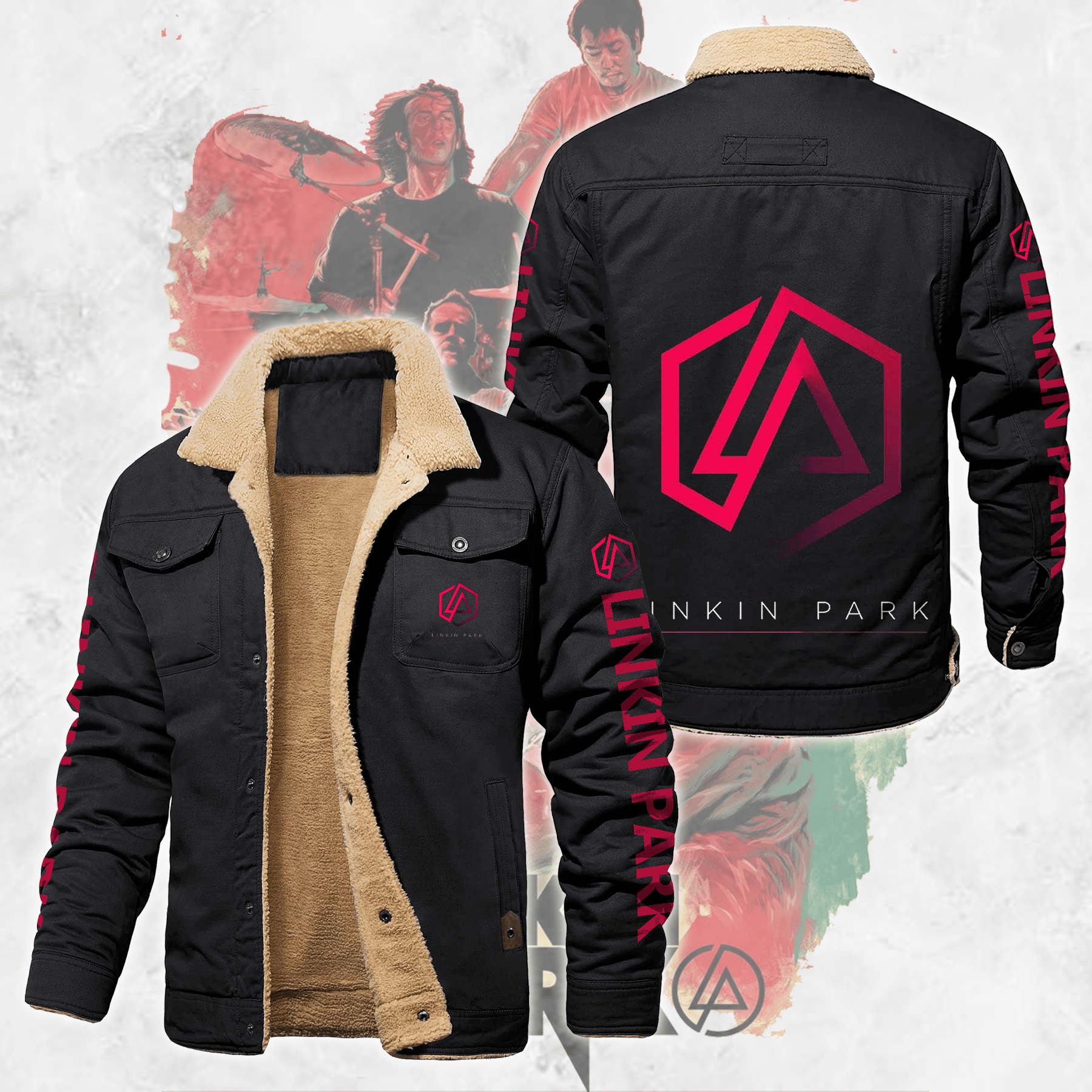Linkin Park Music Style Fleece Thermal Cotton Jacket For Fans