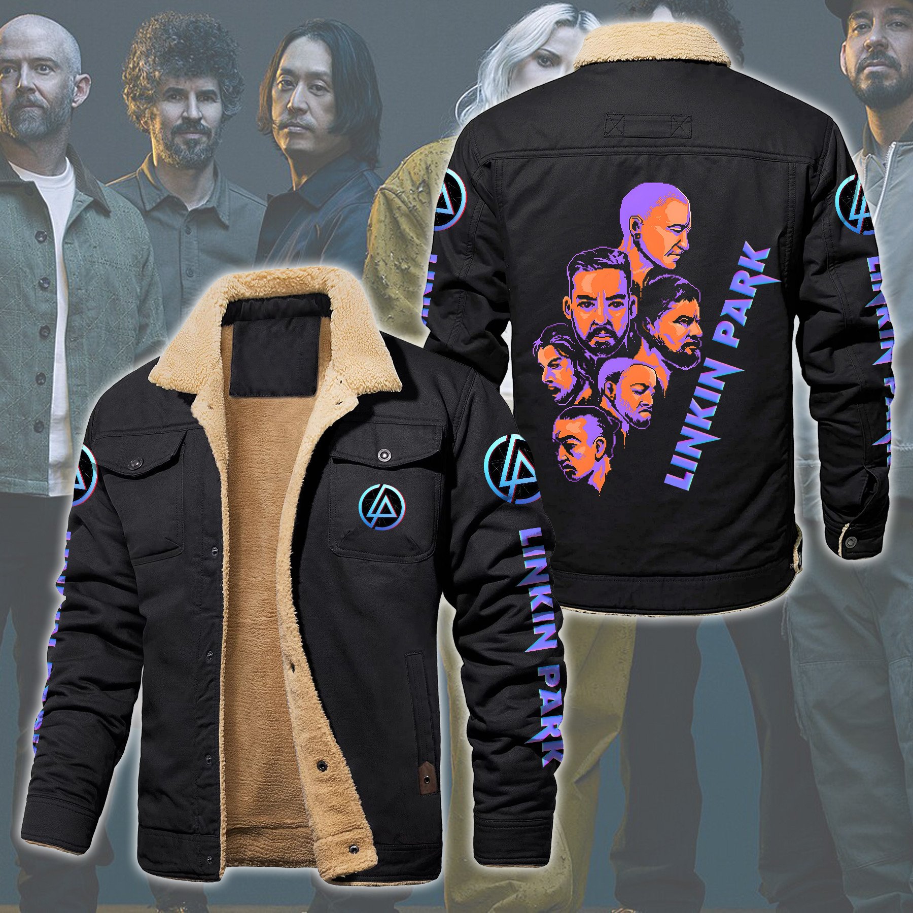 Linkin Park Music Style Fleece Thermal Cotton Jacket For Fans
