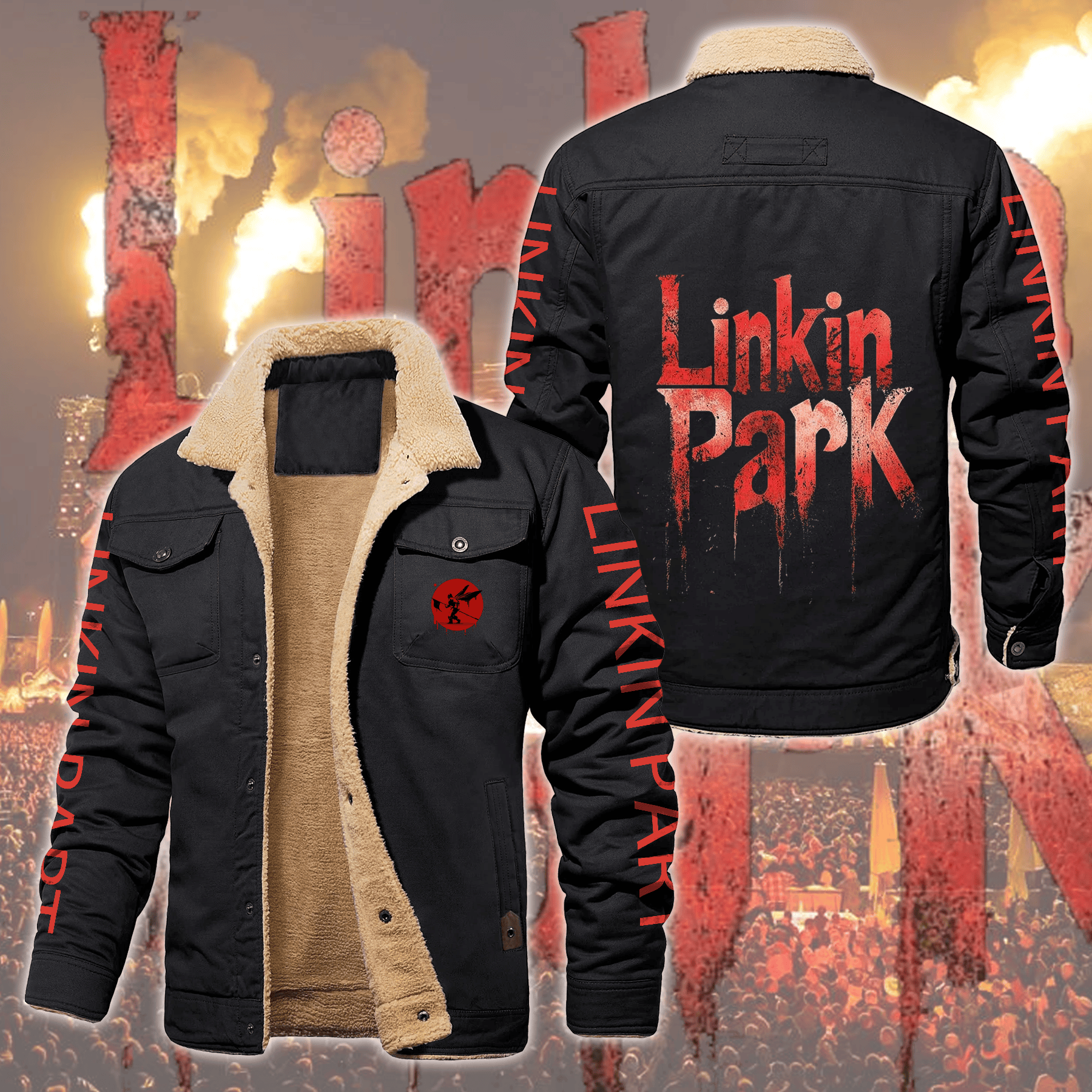 Linkin Park Music Style Fleece Thermal Cotton Jacket For Fans