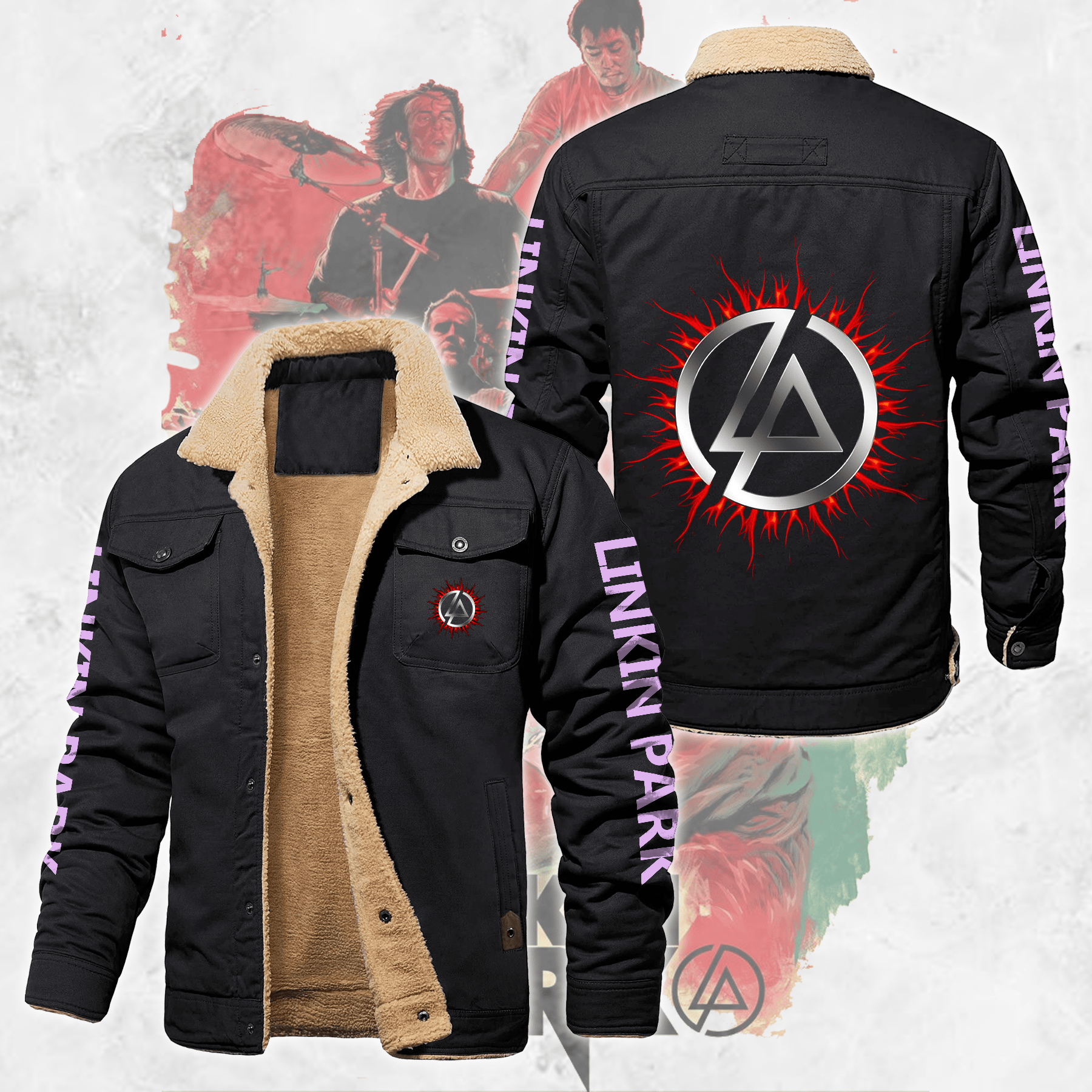 Linkin Park Music Style Fleece Thermal Cotton Jacket For Fans