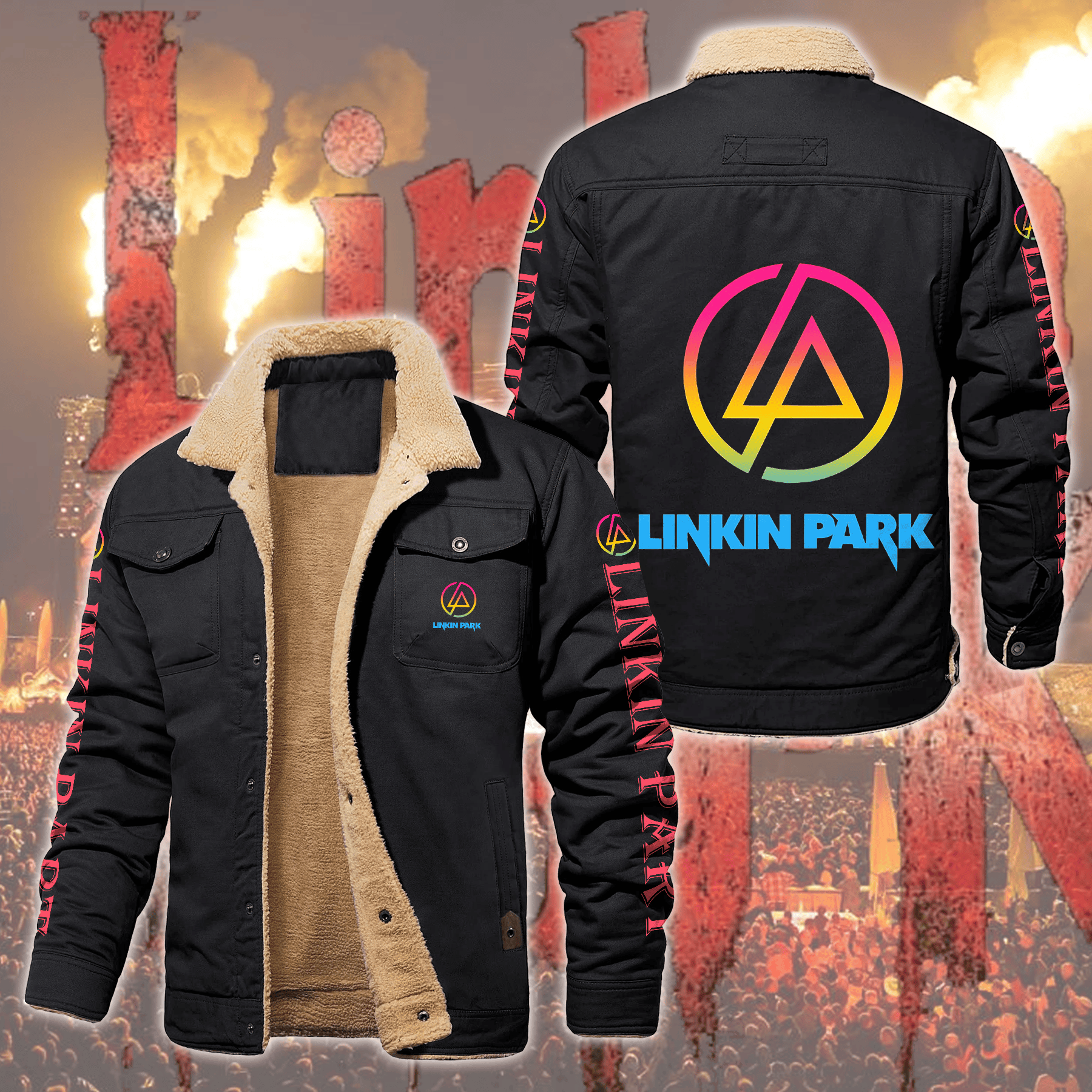 Linkin Park Music Style Fleece Thermal Cotton Jacket For Fans