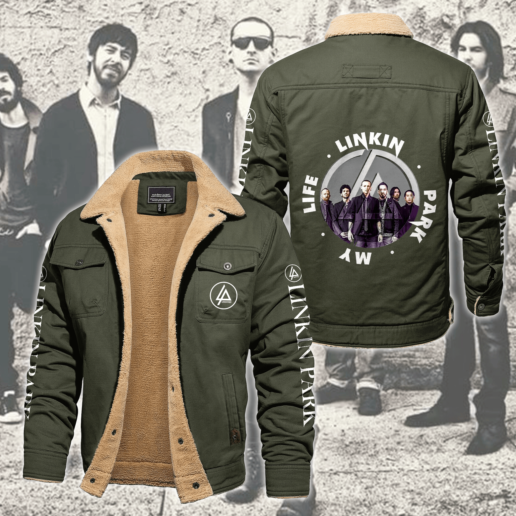 Linkin Park Music Style Fleece Thermal Cotton Jacket For Fans