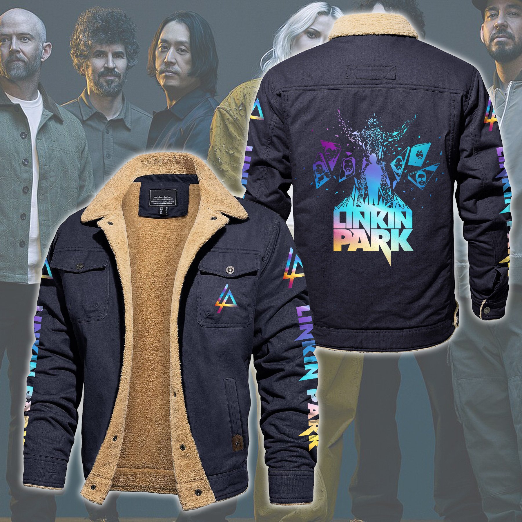Linkin Park Music Style Fleece Thermal Cotton Jacket For Fans