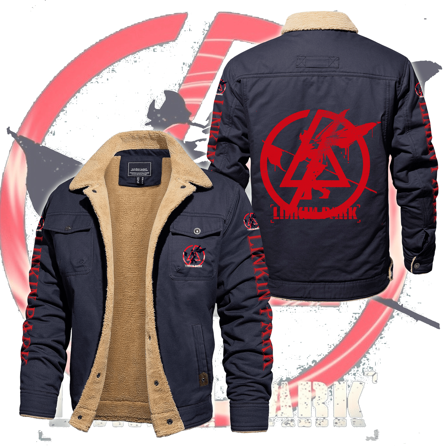 Linkin Park Music Style Fleece Thermal Cotton Jacket For Fans