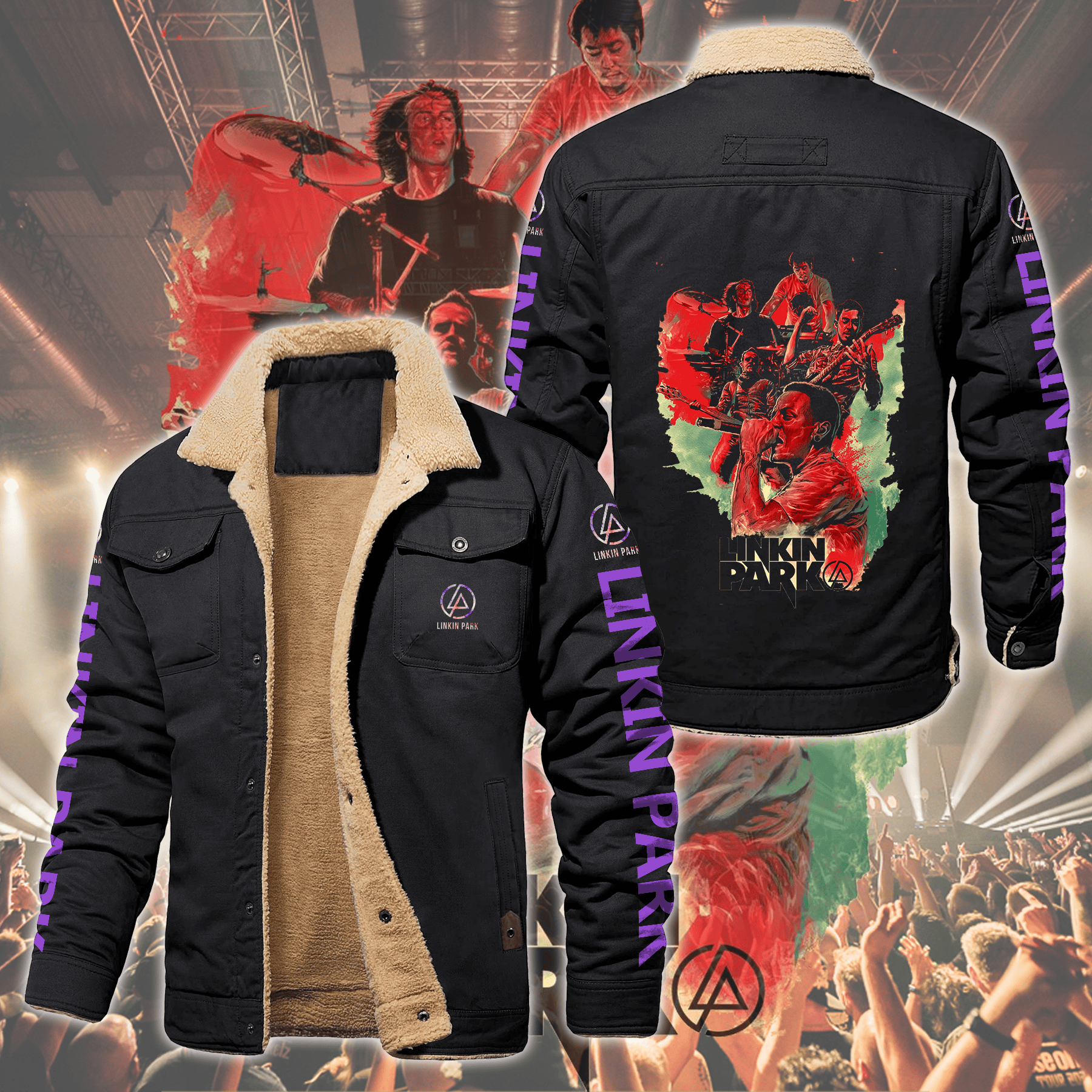 Linkin Park Music Style Fleece Thermal Cotton Jacket For Fans