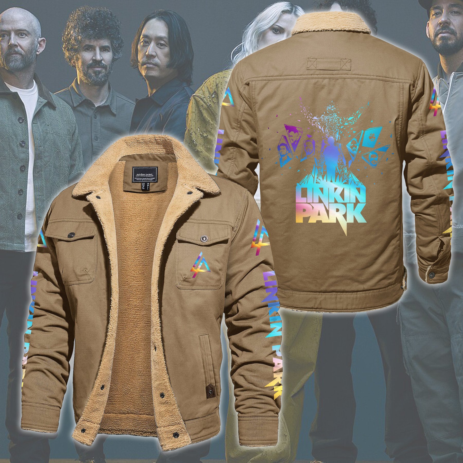 Linkin Park Music Style Fleece Thermal Cotton Jacket For Fans
